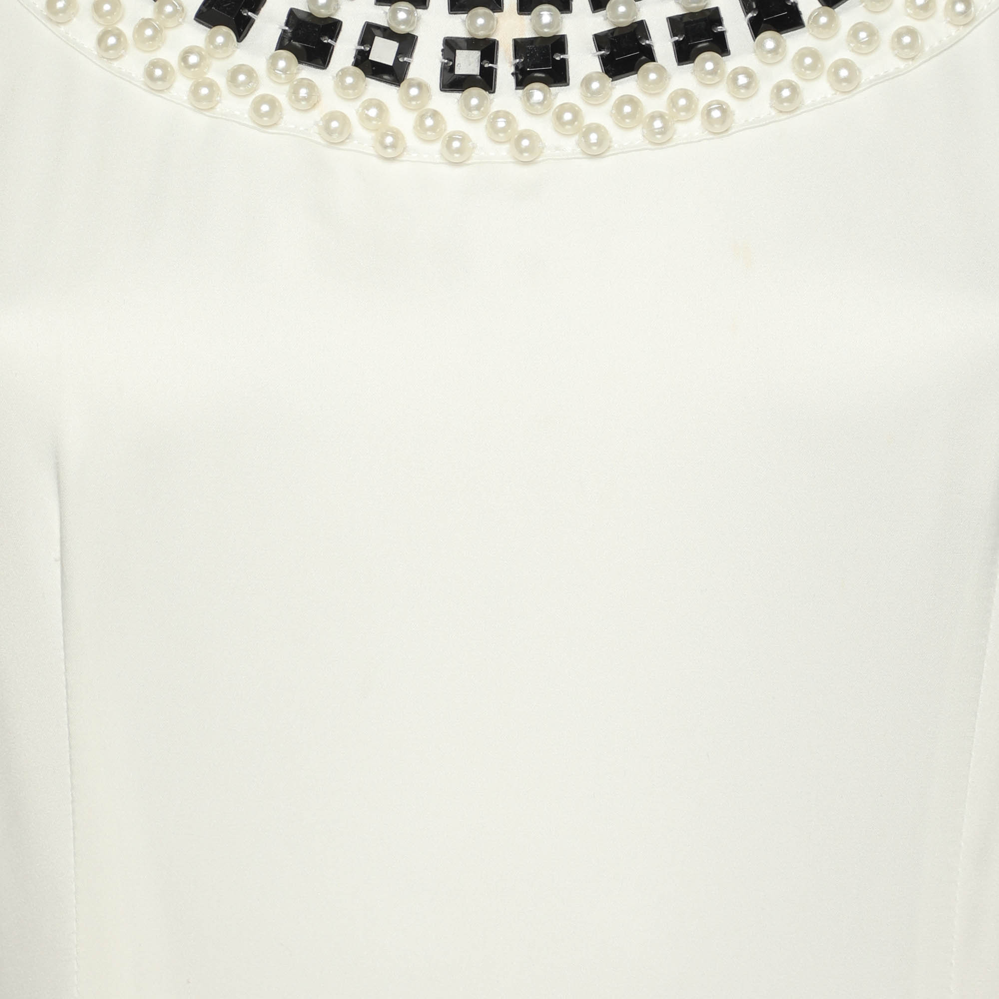 Chanel White Silk Embellished Sleevless Midi Dress L