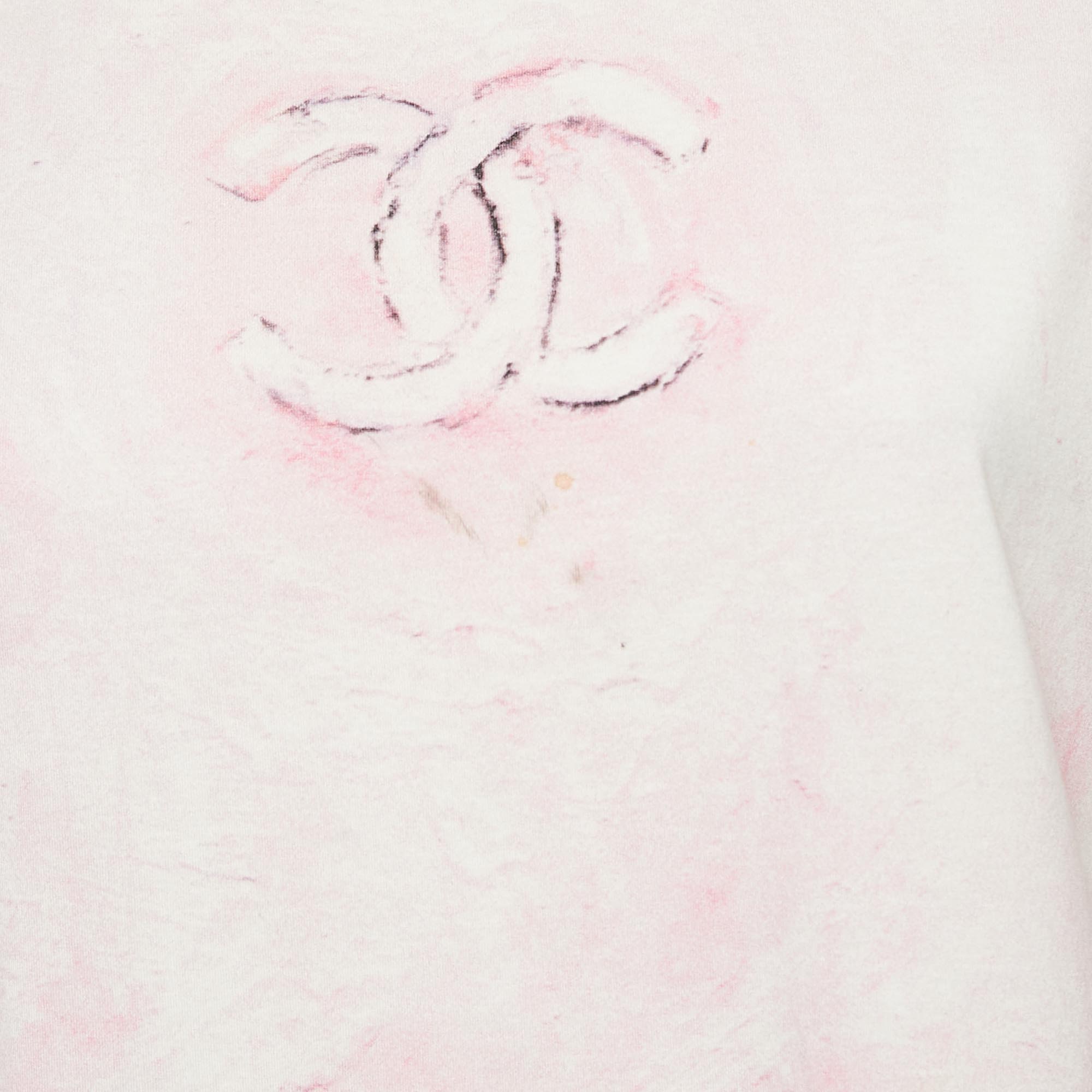 Chanel Pink CC Logo Print Jersey Tie-Dye T-Shirt L