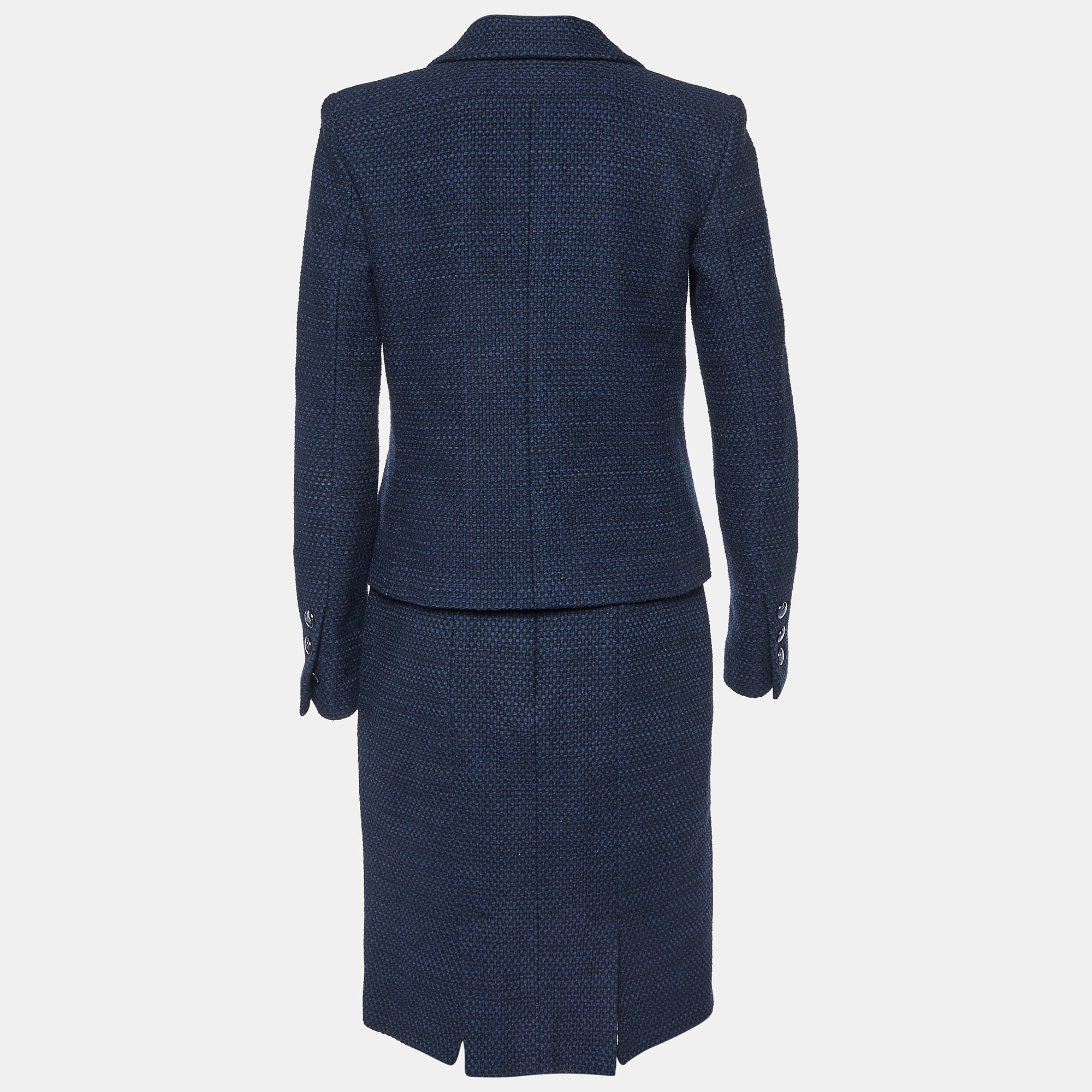 Chanel Navy Blue Tweed Skirt Suit M