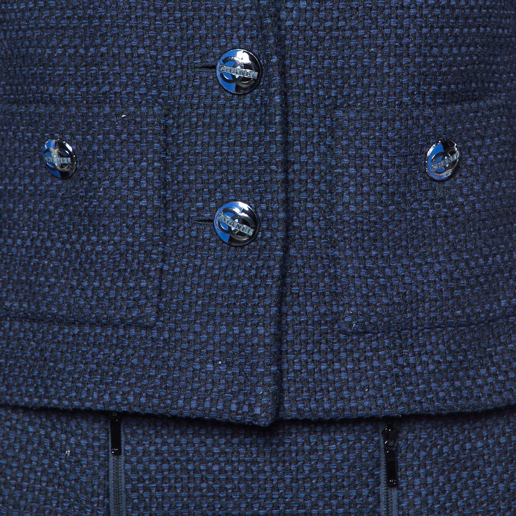 Chanel Navy Blue Tweed Skirt Suit M