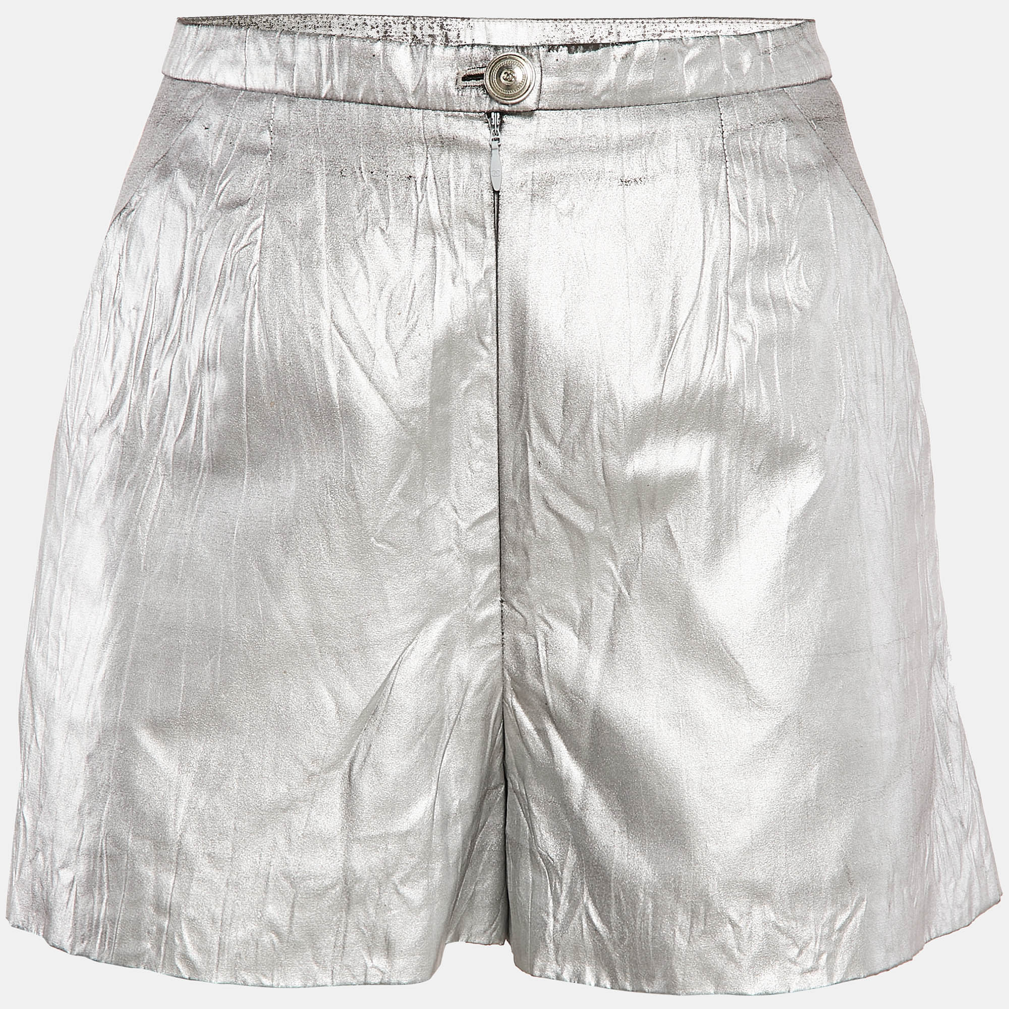 Chanel Silver Coated Synthetic Shorts S