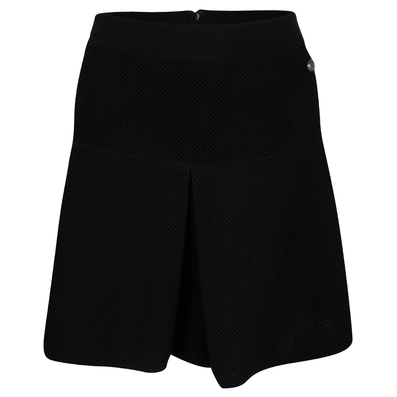 Image of Chanel Black Cotton Tricot Knit Fit and Flare Mini Skirt M