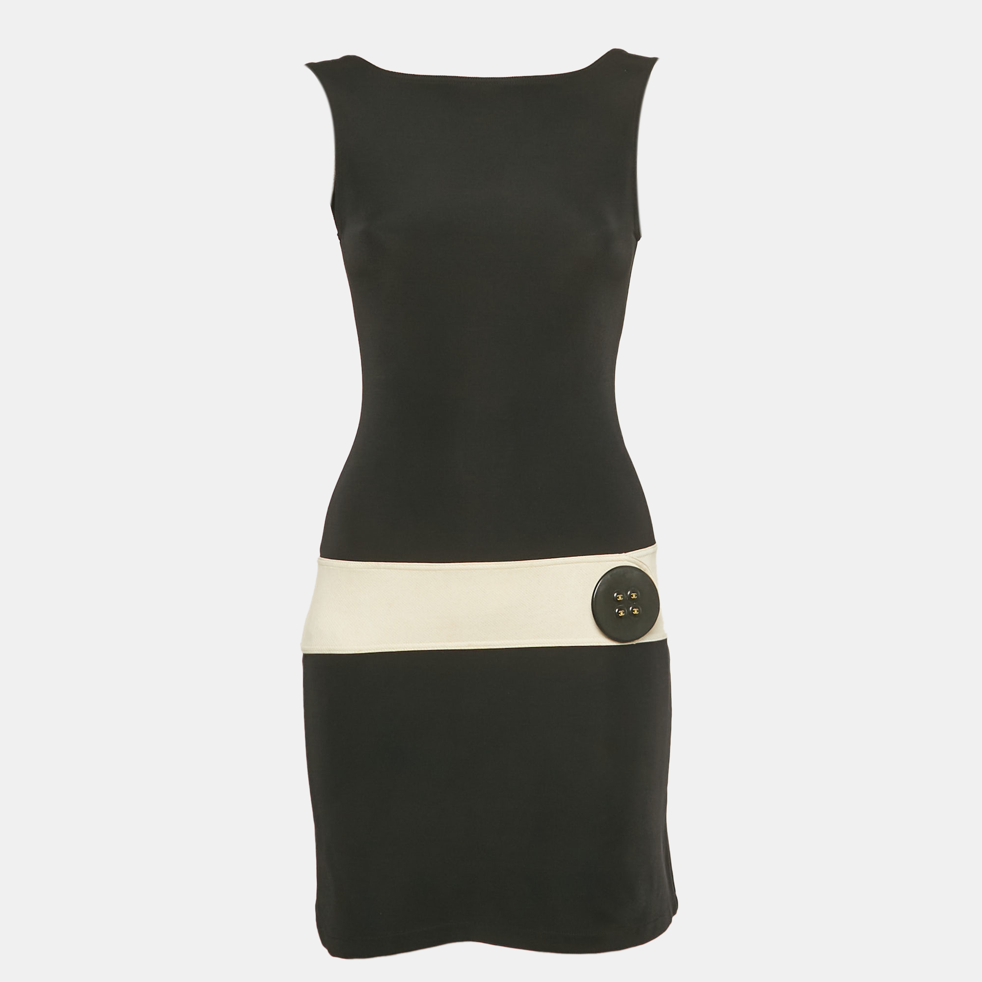Chanel Black Jersey Big Button Detail Backless Mini Dress S
Chanel Black Jersey Big Button Detail Backless Mini Dress S