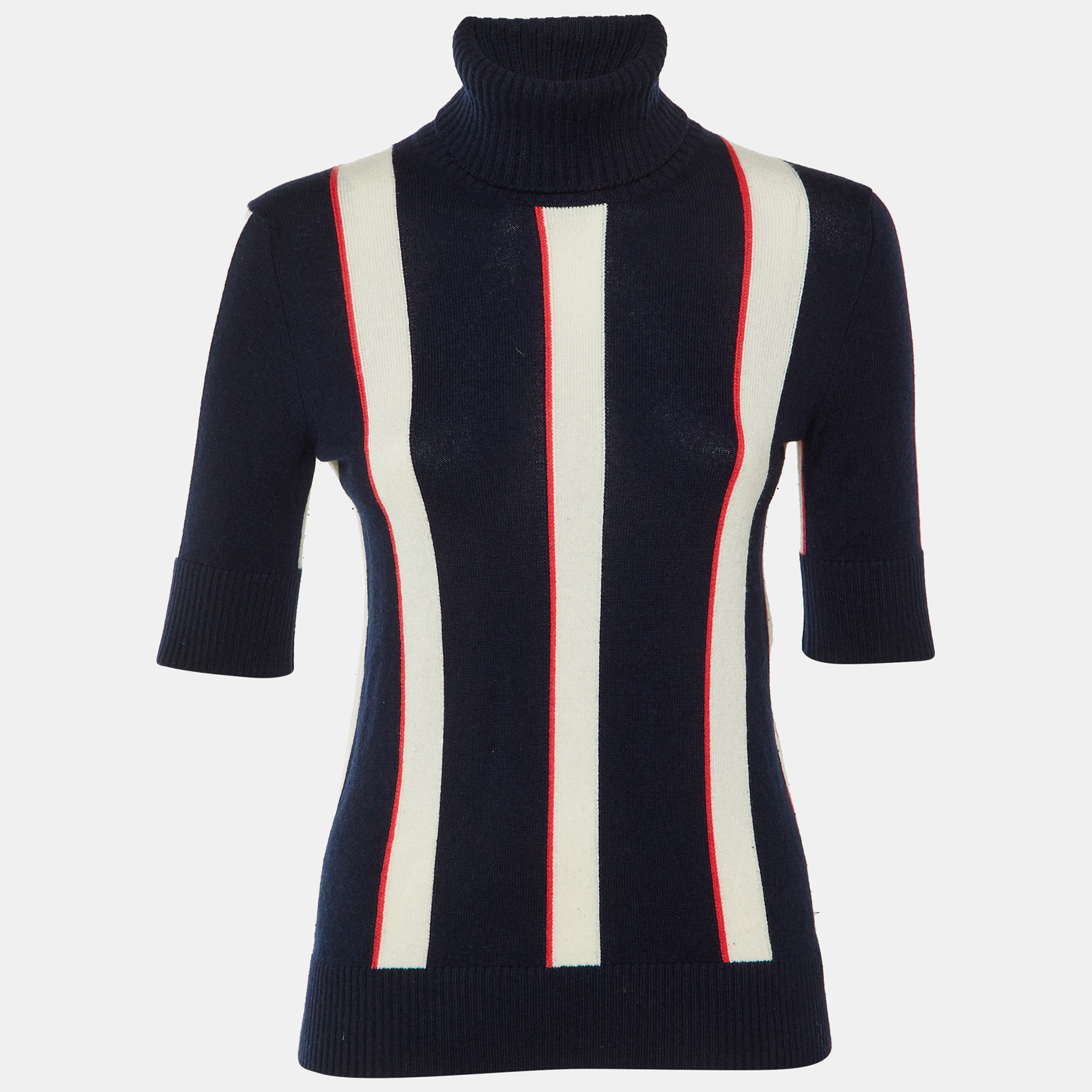 Chanel Navy Blue Striped Cashmere Turtle Neck Sweater S
Chanel Navy Blue Striped Cashmere Turtle Neck Sweater S