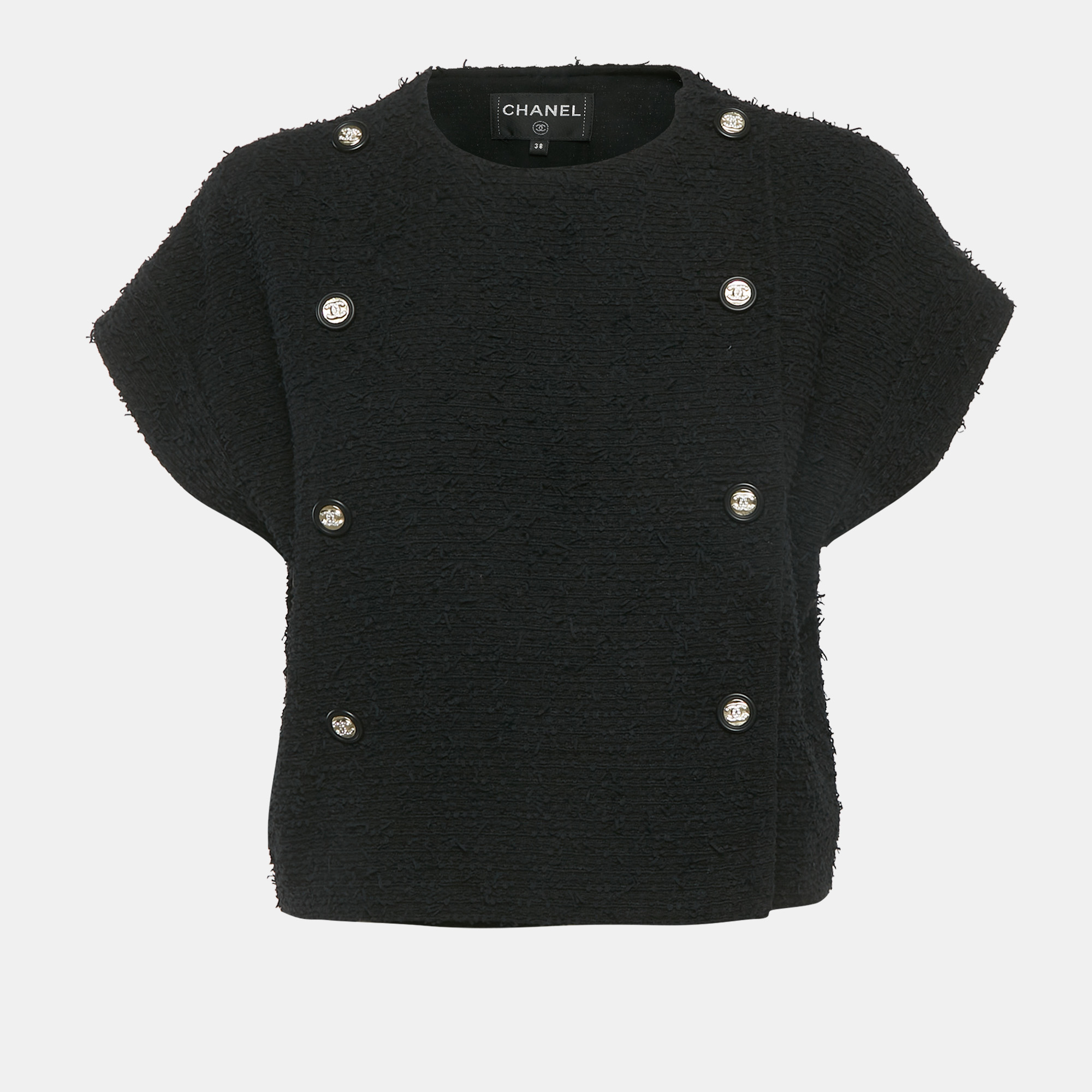 Chanel Black Tweed Overlay Short Sleeve Jacket M
Chanel Black Tweed Overlay Short Sleeve Jacket M