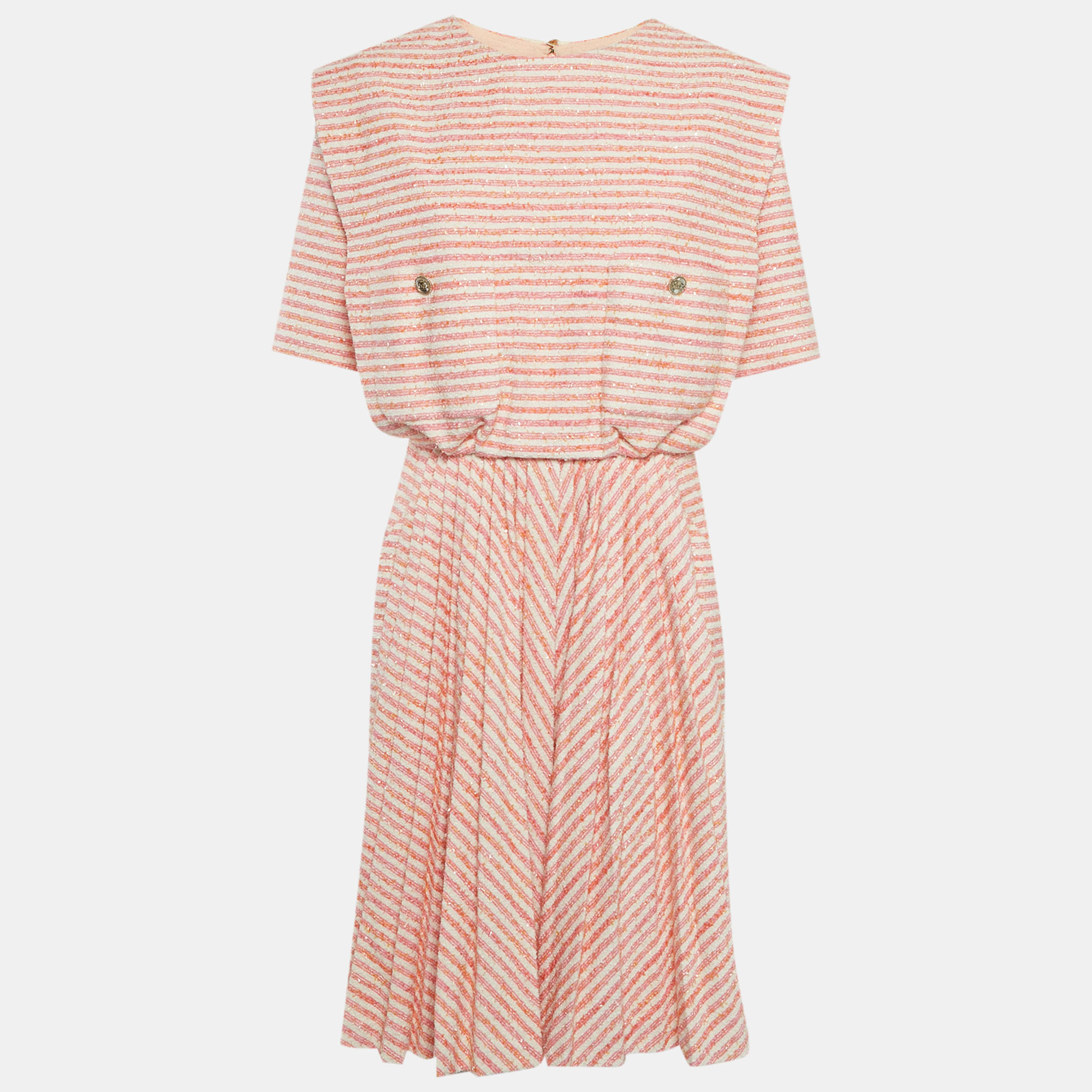 Chanel Pink Striped Tweed Midi Dress M
Chanel Pink Striped Tweed Midi Dress M