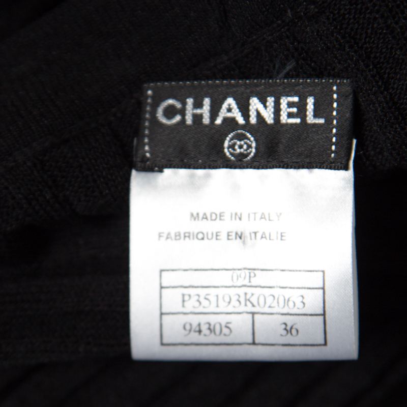 Chanel Black Rib Knit Ruffle Trim Long Cardigan S