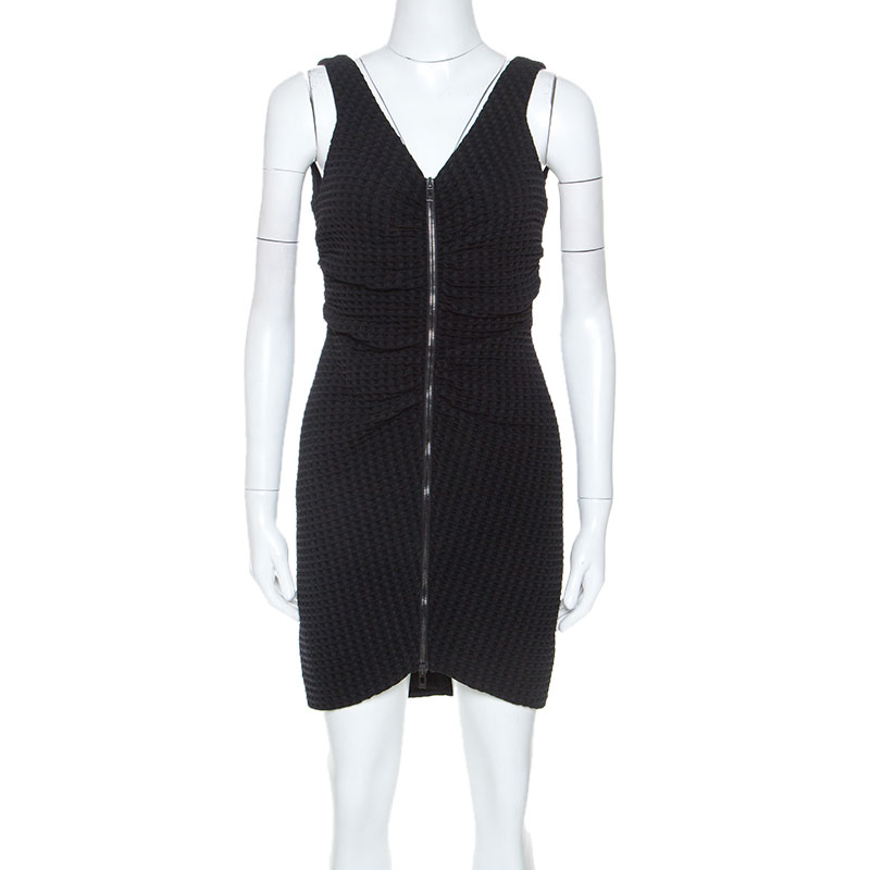 Image of Chanel Black Geometric Patterned Ruched Detail Mini Dress L