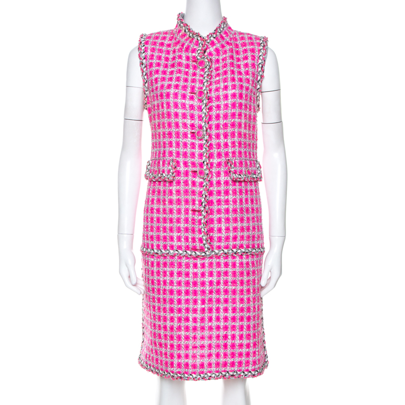 Chanel Pink Tweed Sleeveless Dress L