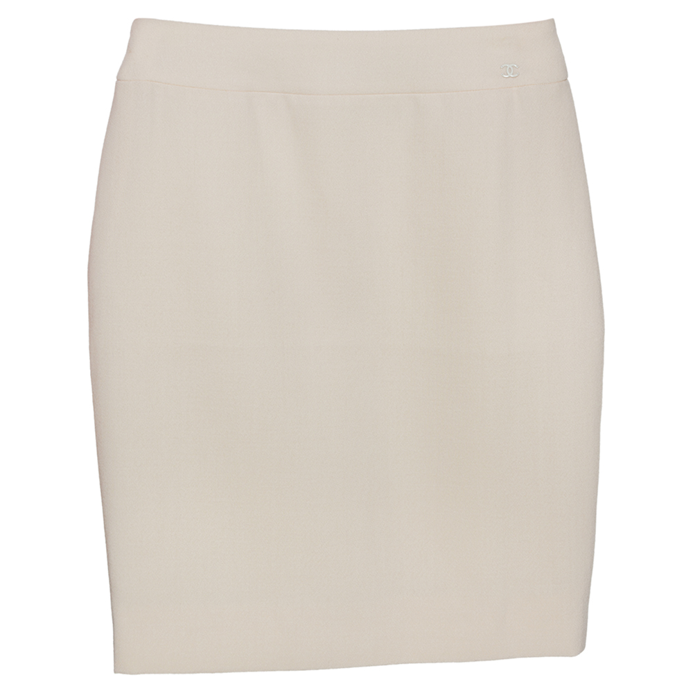 Image of Chanel Cream Wool Short Pencil Skirt S