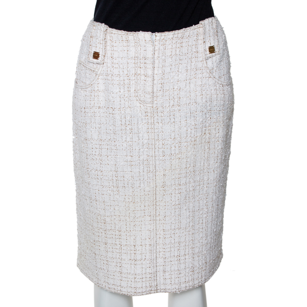 Image of Chanel Vintage Ivory Tweed Pencil Skirt M