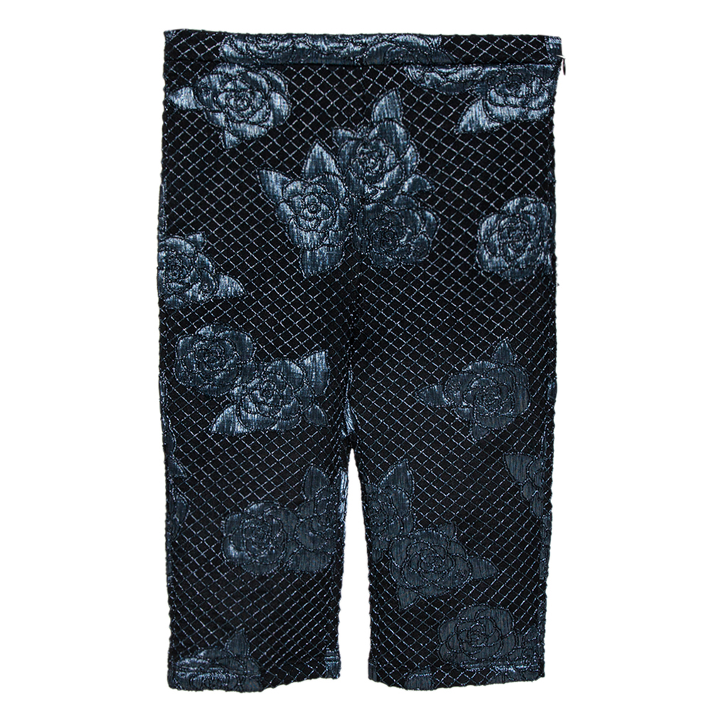 Image of Chanel Black Camellia Pattern Embossed Stretch Jersey Shorts M