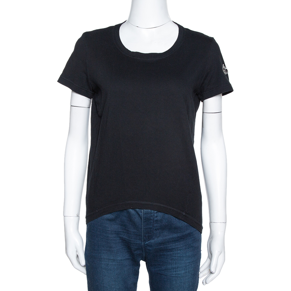 Image of Chanel Black Cotton 'Chanel Forever' Applique T-Shirt L