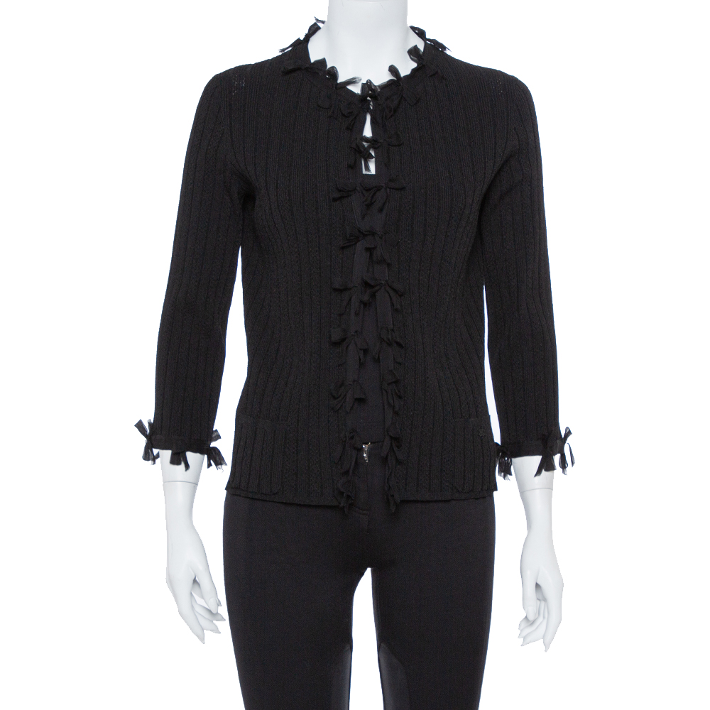 Image of Chanel Black Knit & Bow Detail Cardigan L