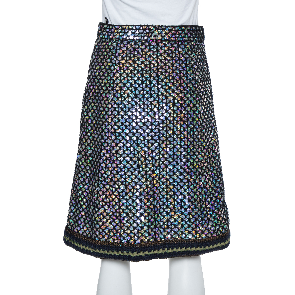 Chanel Black Knit Sequin Embellished Skirt M