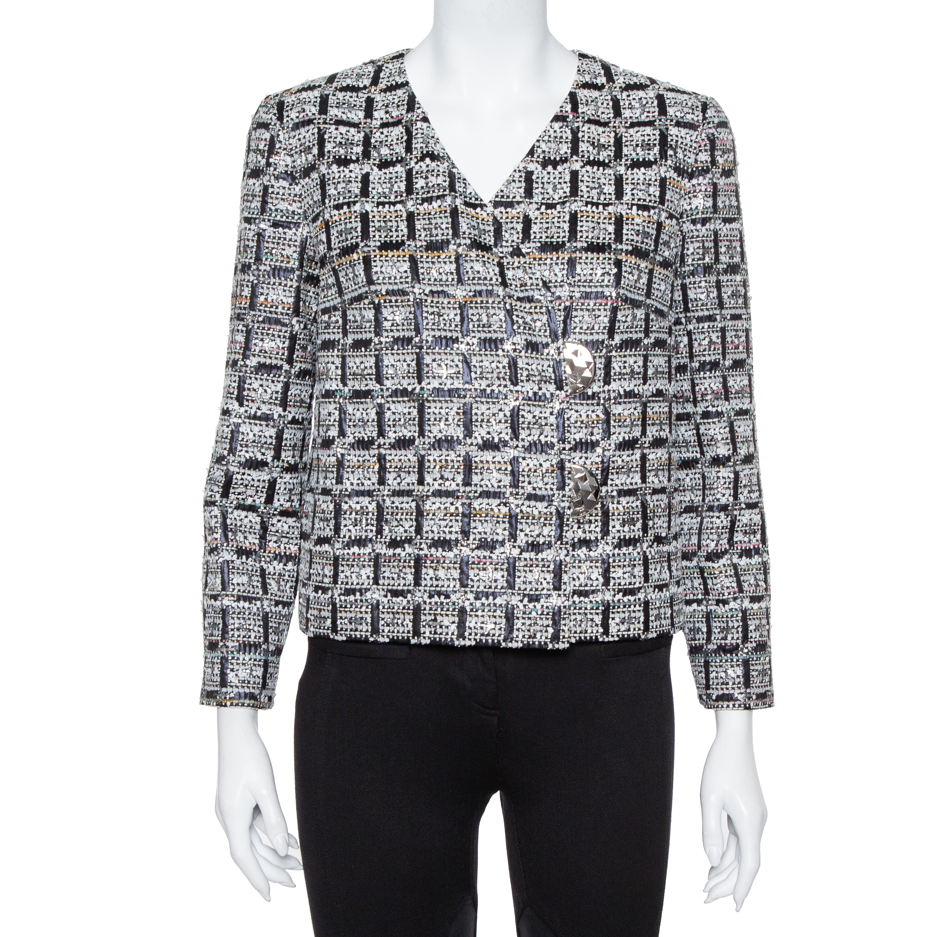 Chanel Black & Silver Boucle Double Breasted Jacket M