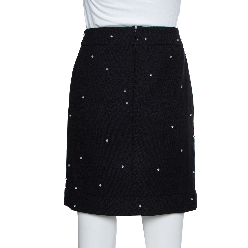 Chanel Black Wool Beads Embellished Mini Skirt M
