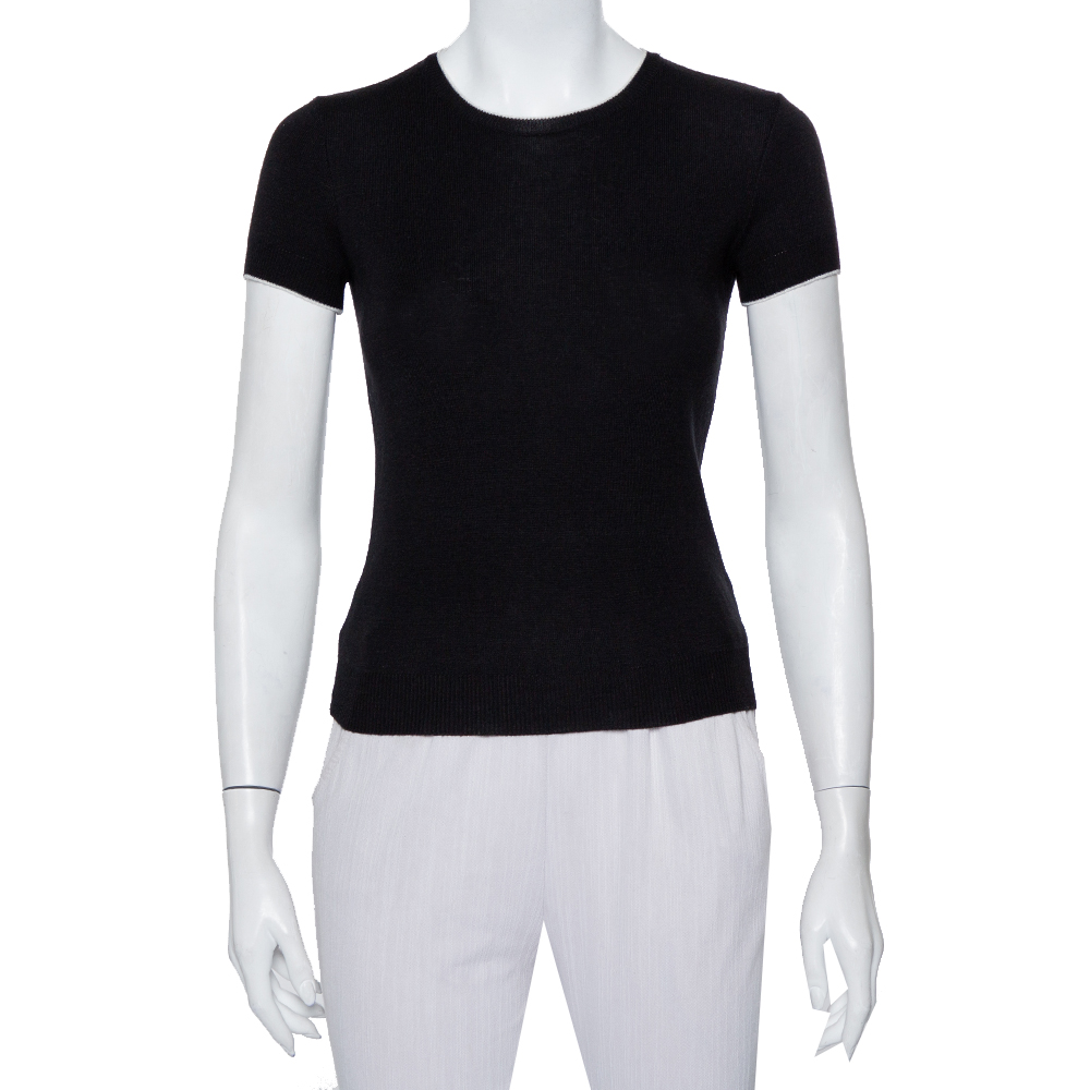Chanel Black Wool Knit Short Sleeve Crewneck T-Shirt S