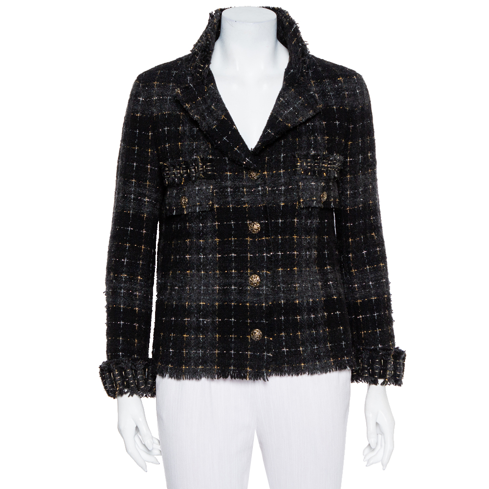 Chanel Black Lurex Tweed Button Front Jacket M