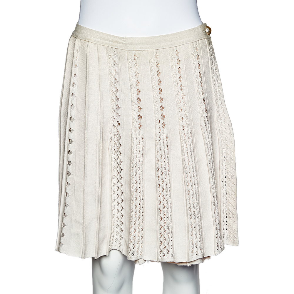 Chanel Light Pink Perforated Knit Faux Wrap Skirt S