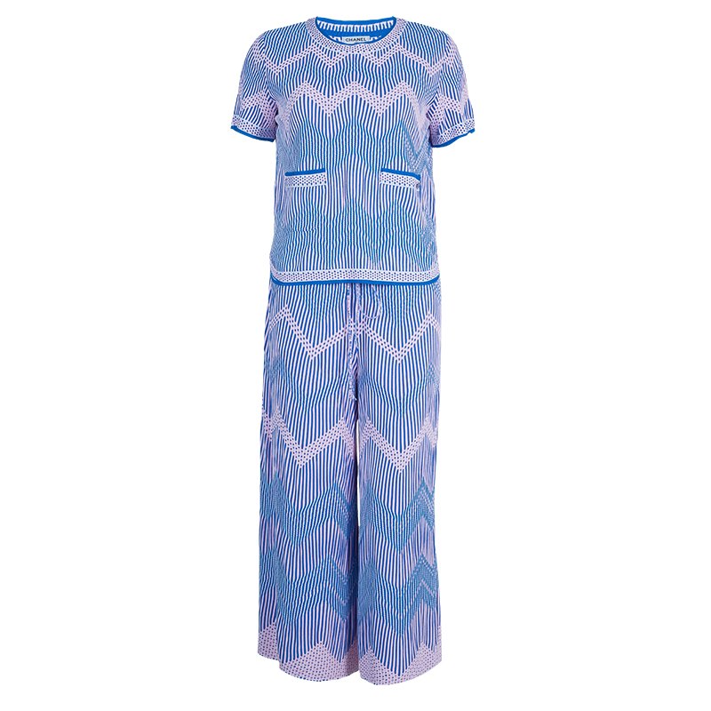 Image of Chanel Blue Jacquard Knit Top And Culottes Set S