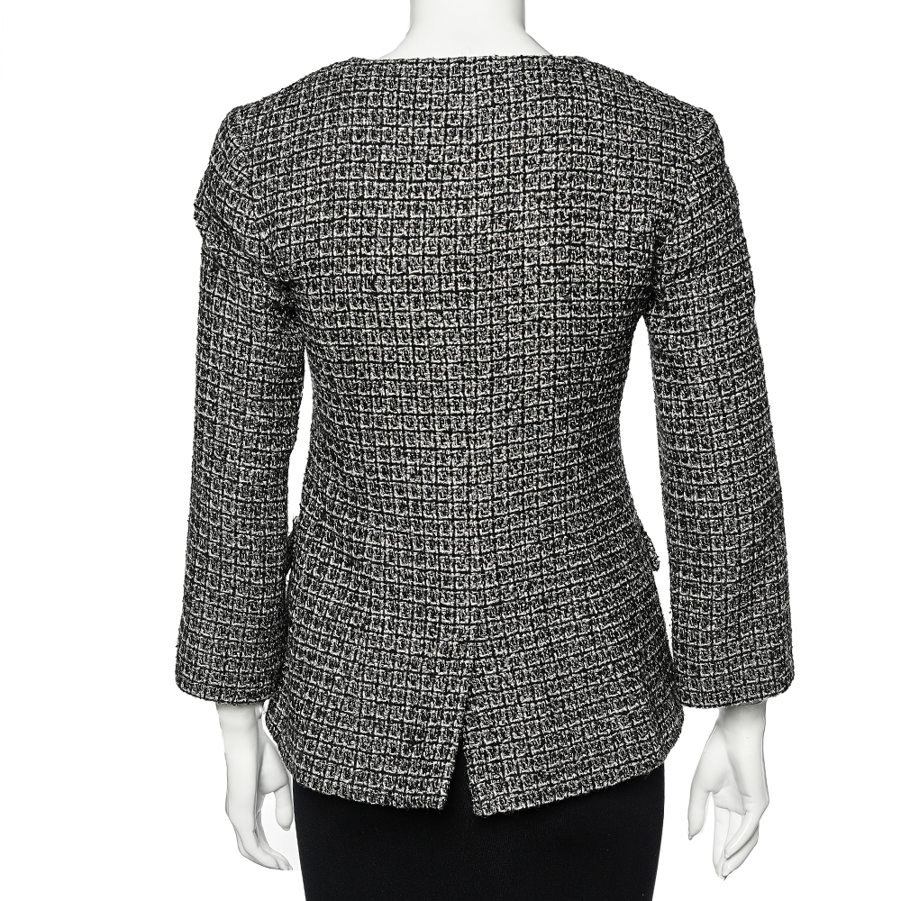 Chanel Black Tweed Gripoix Jewel Buttons Long Sleeve Jacket M