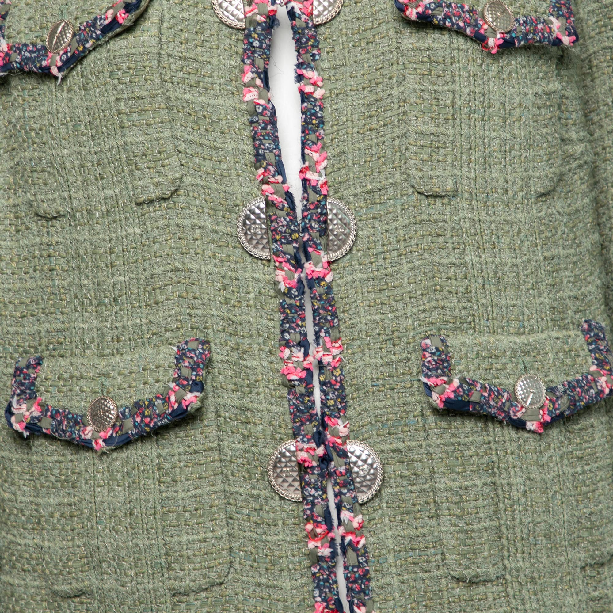 Chanel Green Fantasy Tweed Button Front Jacket XXL