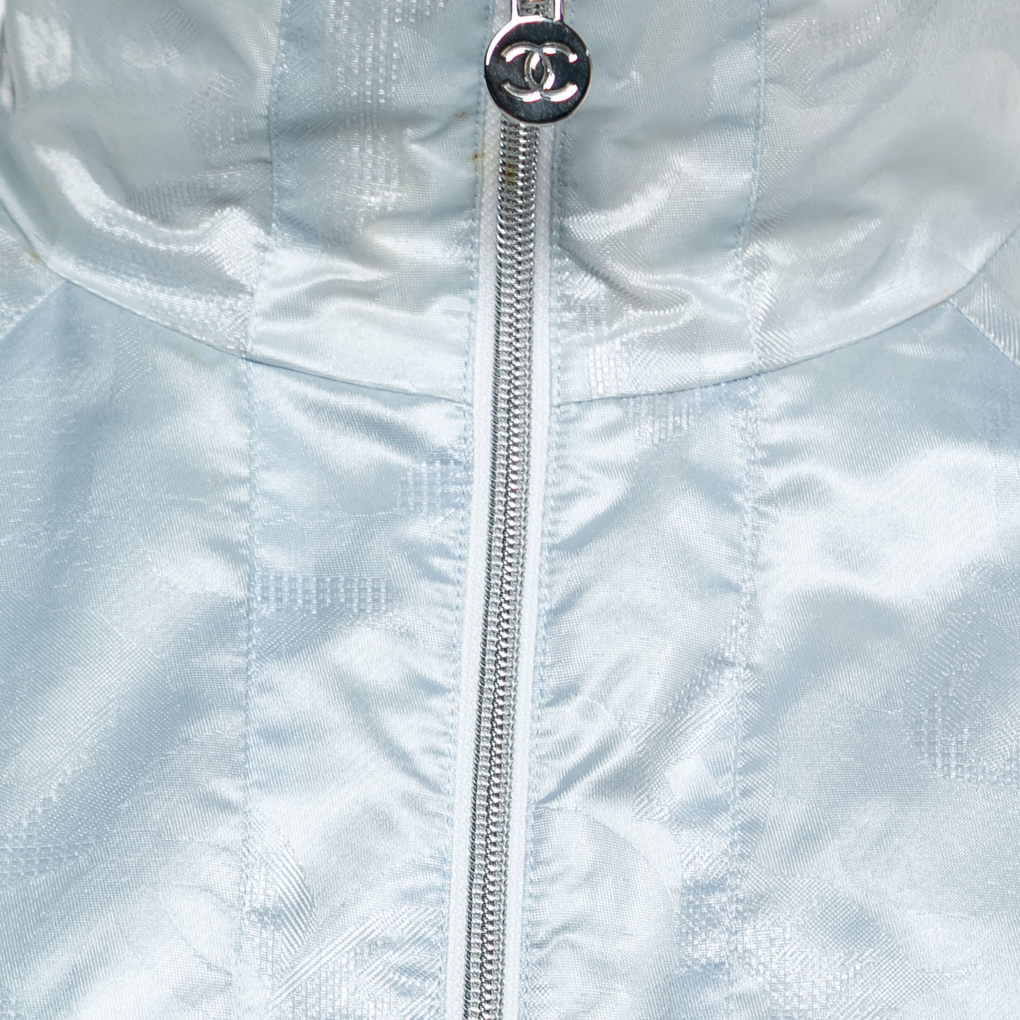 Chanel Light Blue Jacquard Zip-Up Track Jacket M