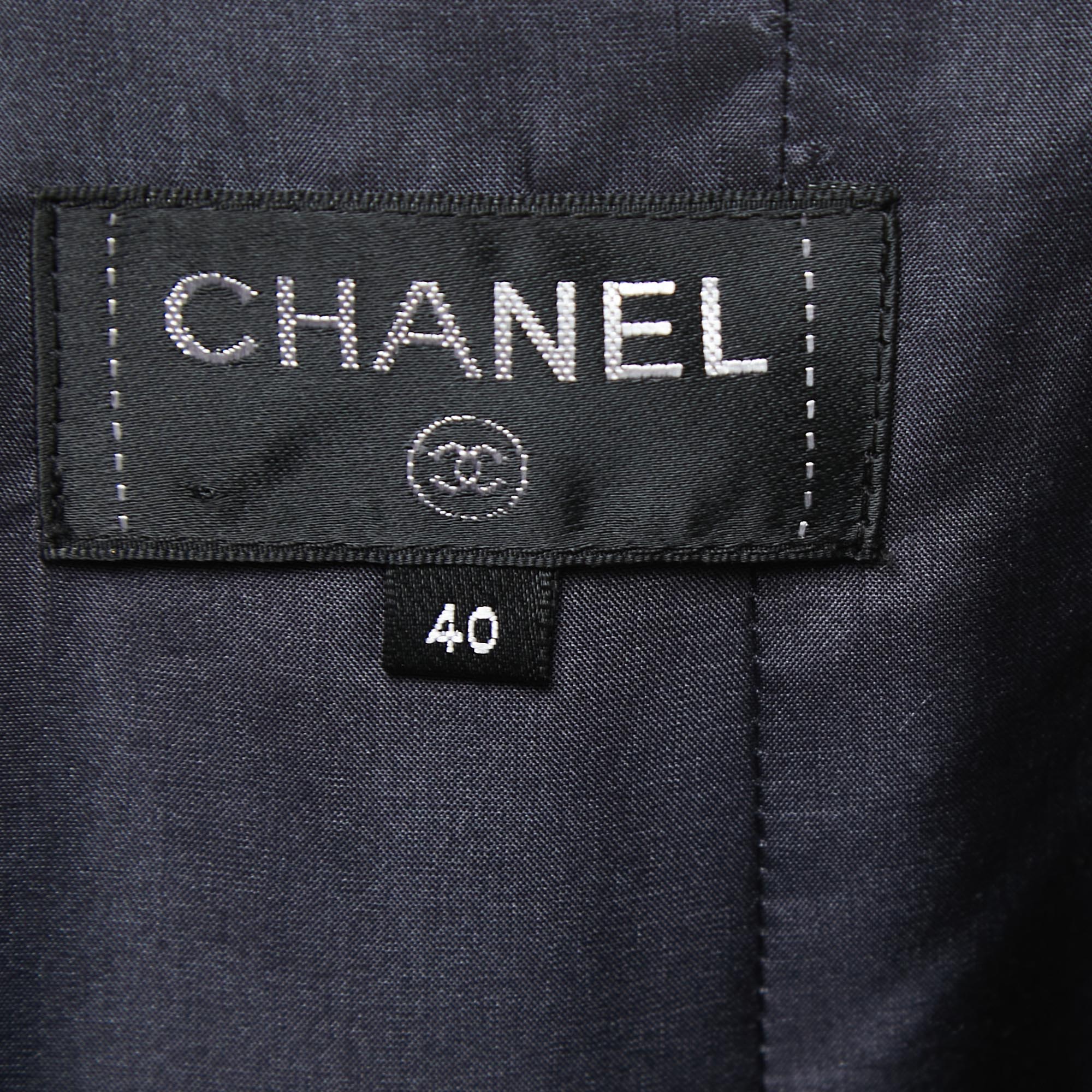 Chanel Blue/Black Tweed Fringed Skirt M