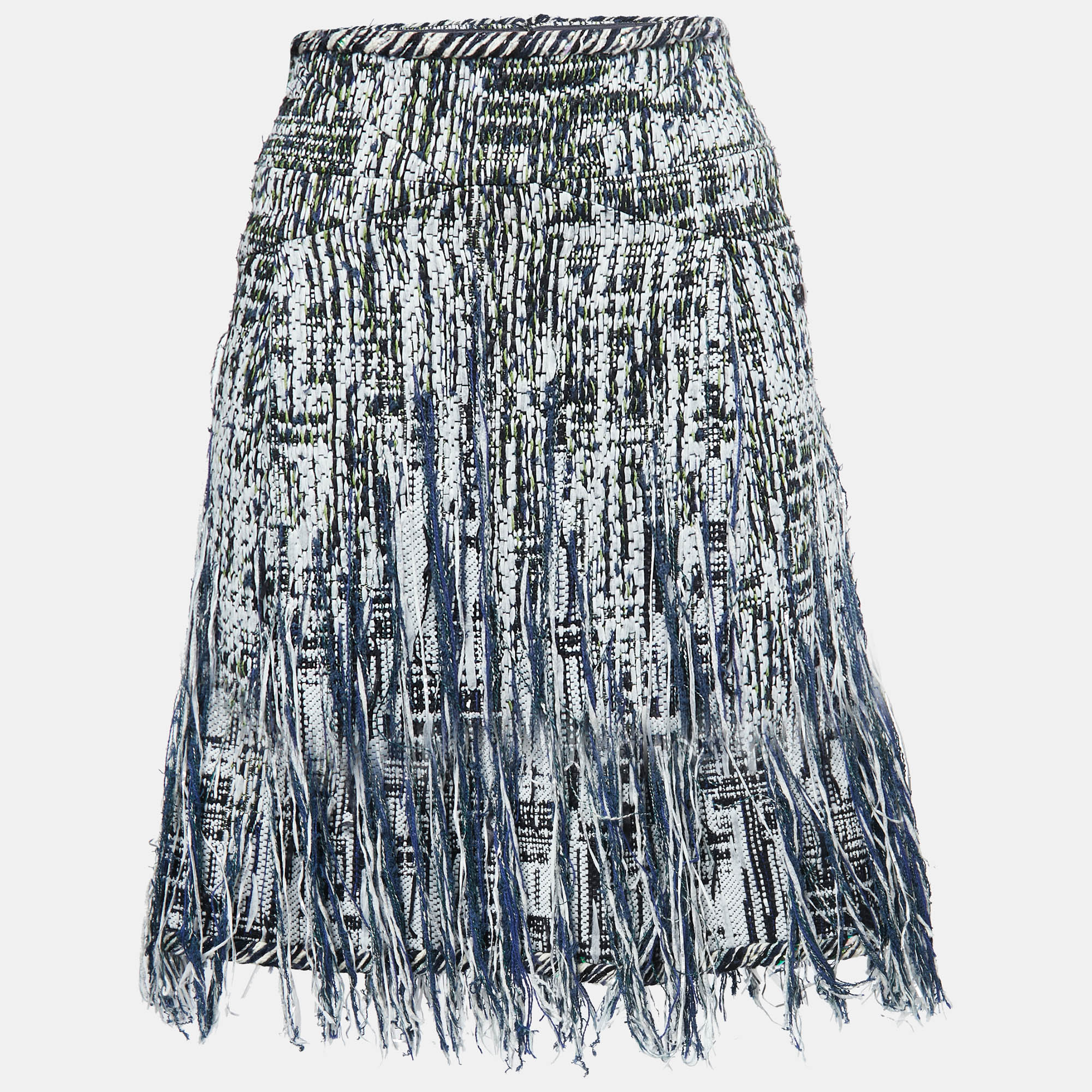 Chanel blue/black tweed fringed skirt m