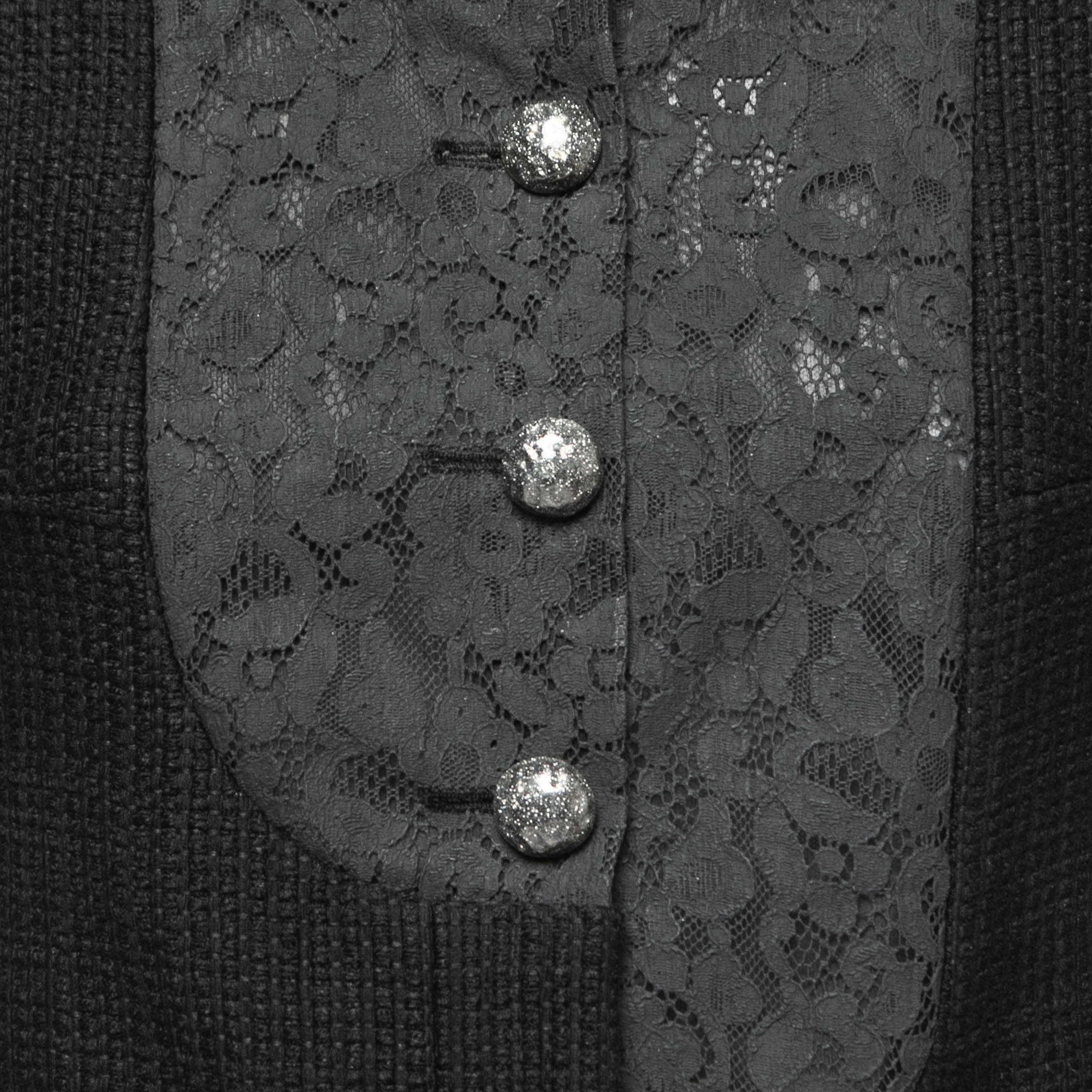 Chanel Black Cotton & Lace Button Front Collarless Jacket S