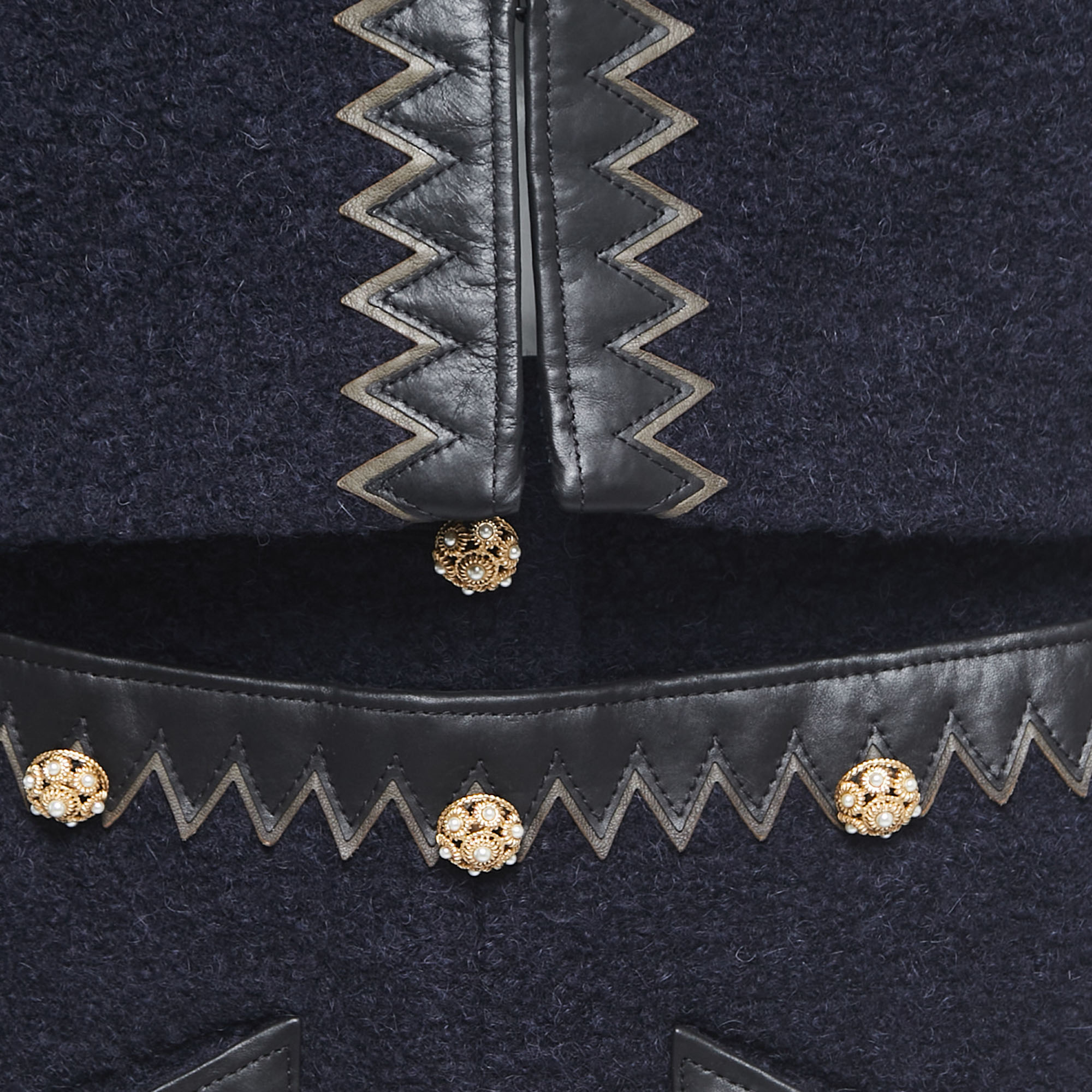 Chanel Navy Blue Boucle Wool Leather Trimmed Salzburg Skirt Suit L/M