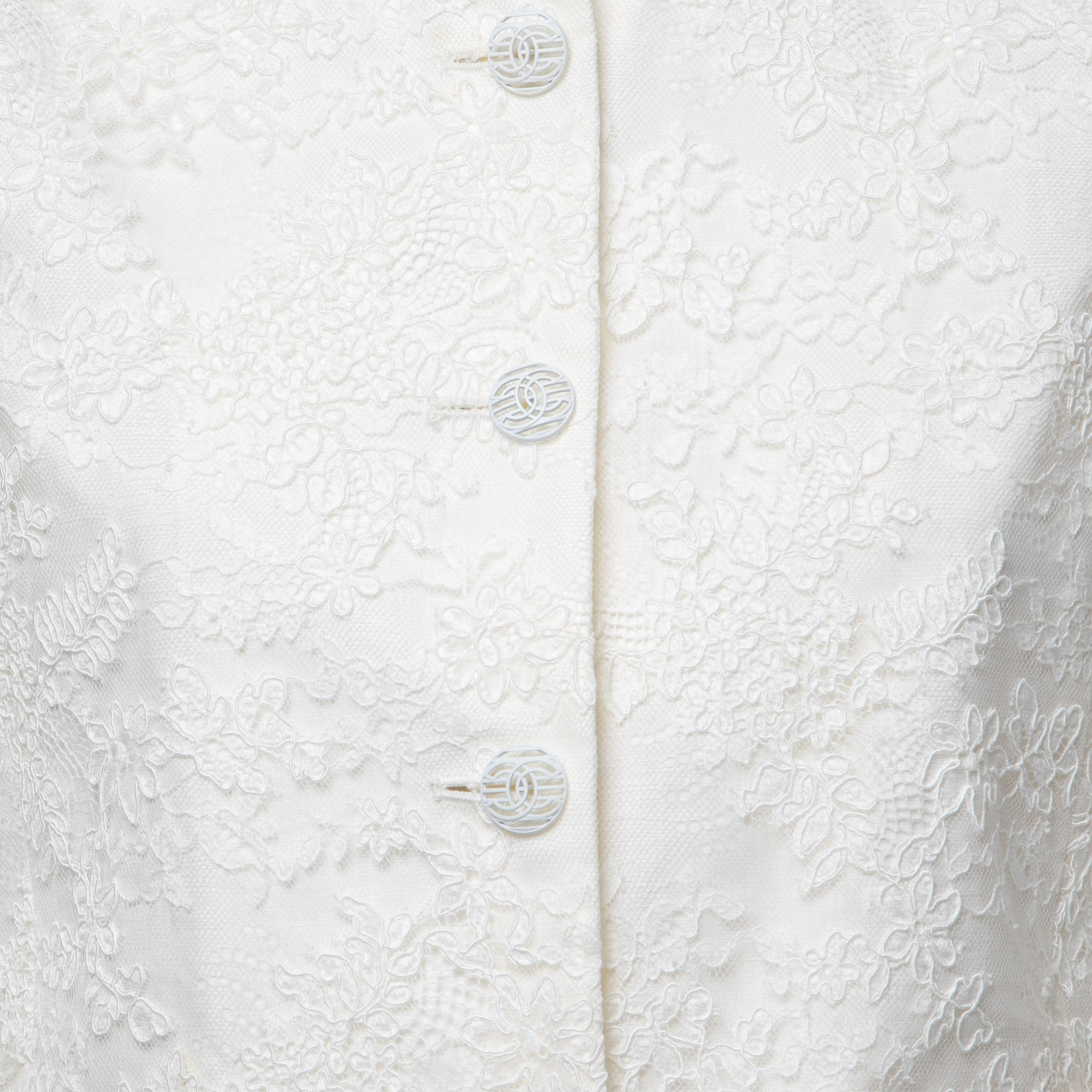 Chanel White Floral Lace Buttoned Jacket M