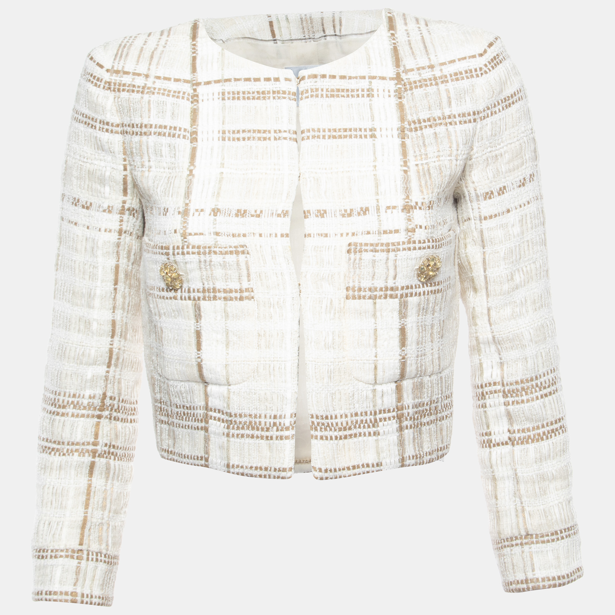 Chanel beige/ecru tweed jacket s