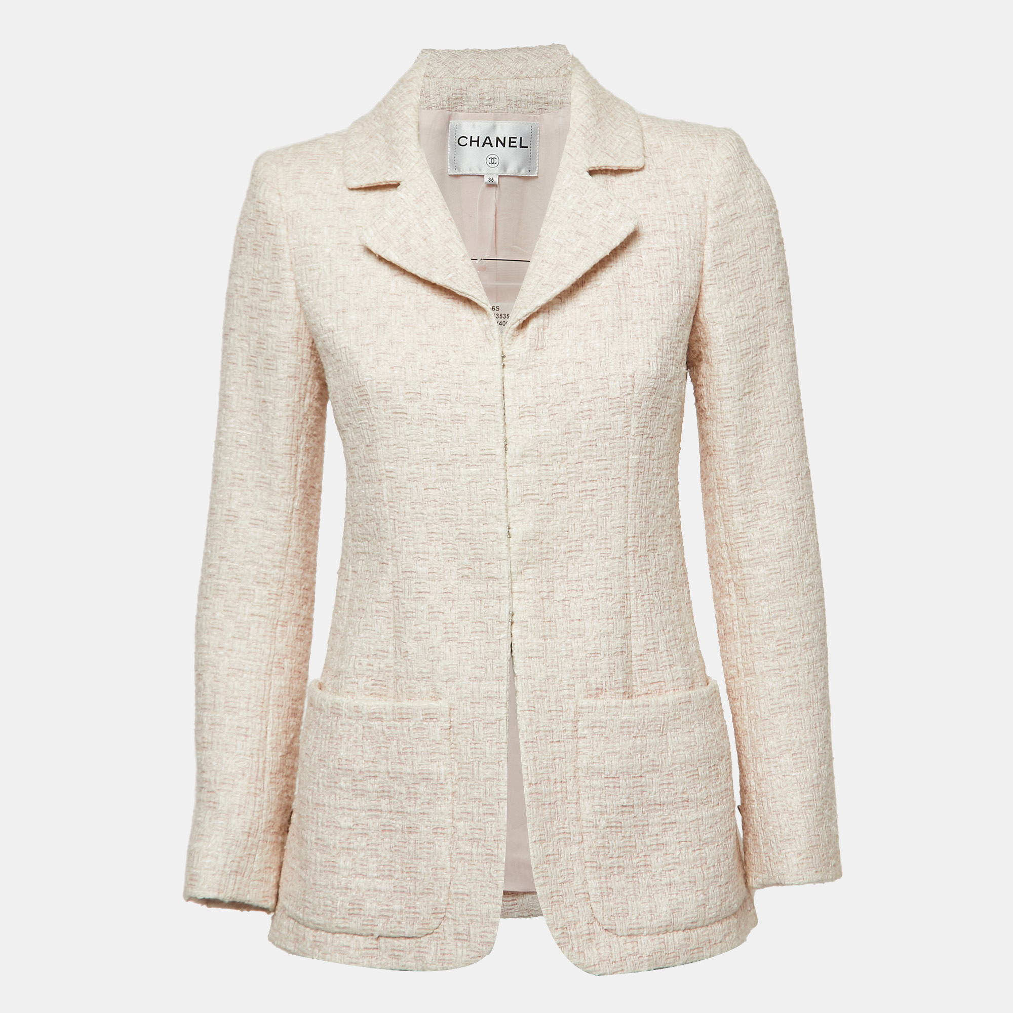 Chanel Pink Lurex Tweed Collared Tailored Jacket S