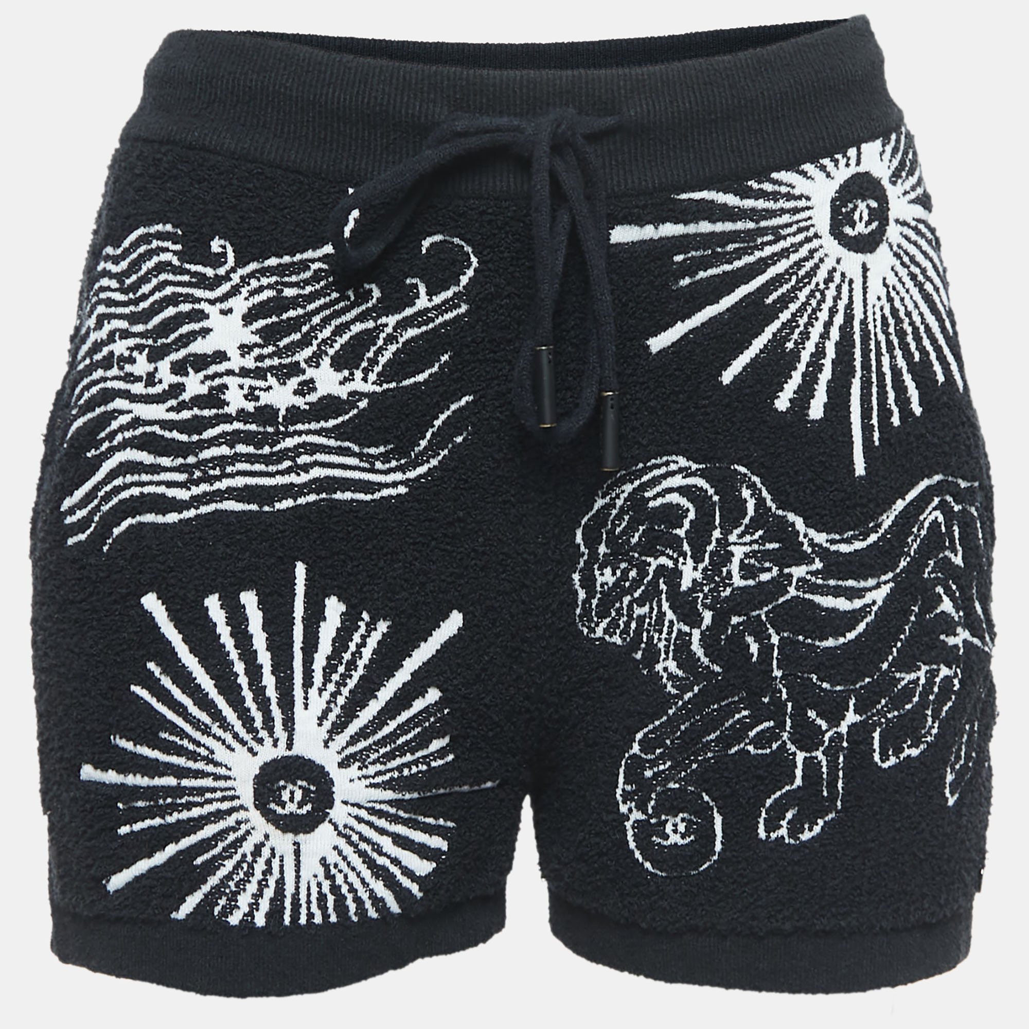 Chanel Black Patterned Terry Cotton Shorts S