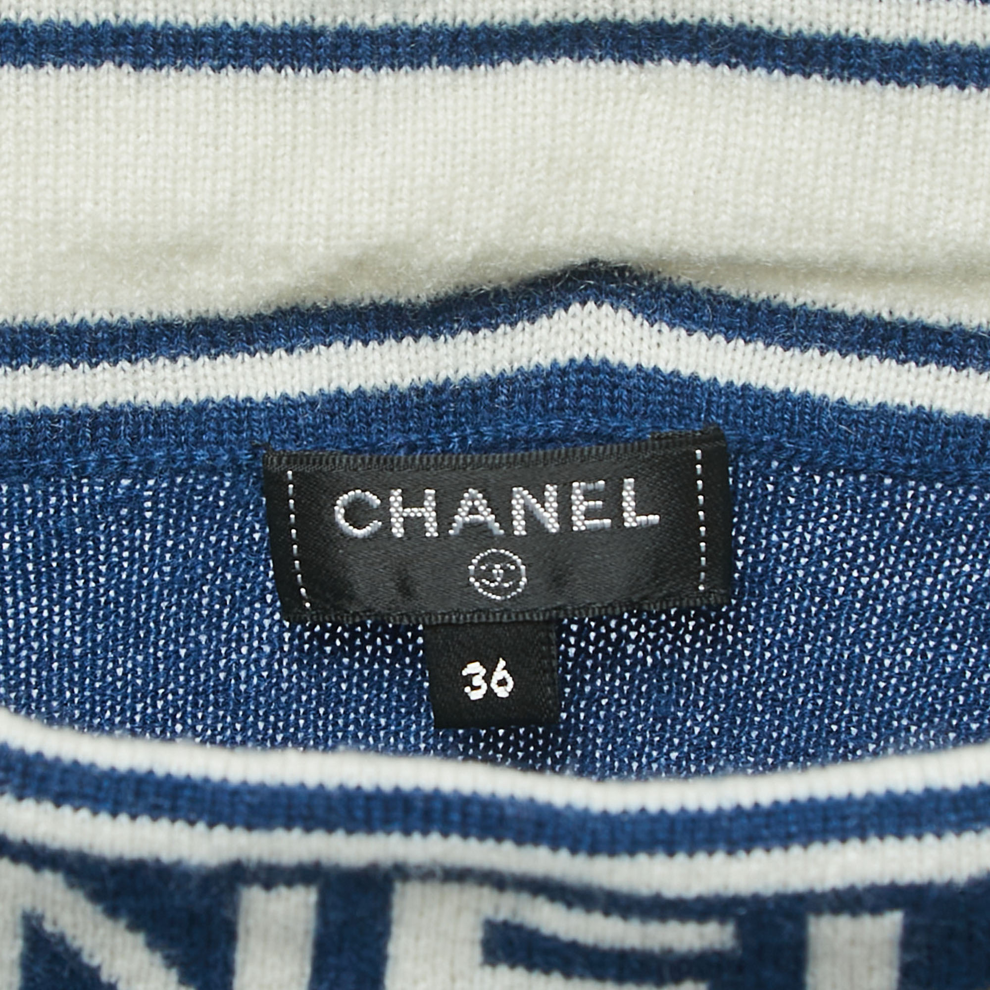 Chanel Navy Blue Logo Patterned Cashmere Mini Skirt S