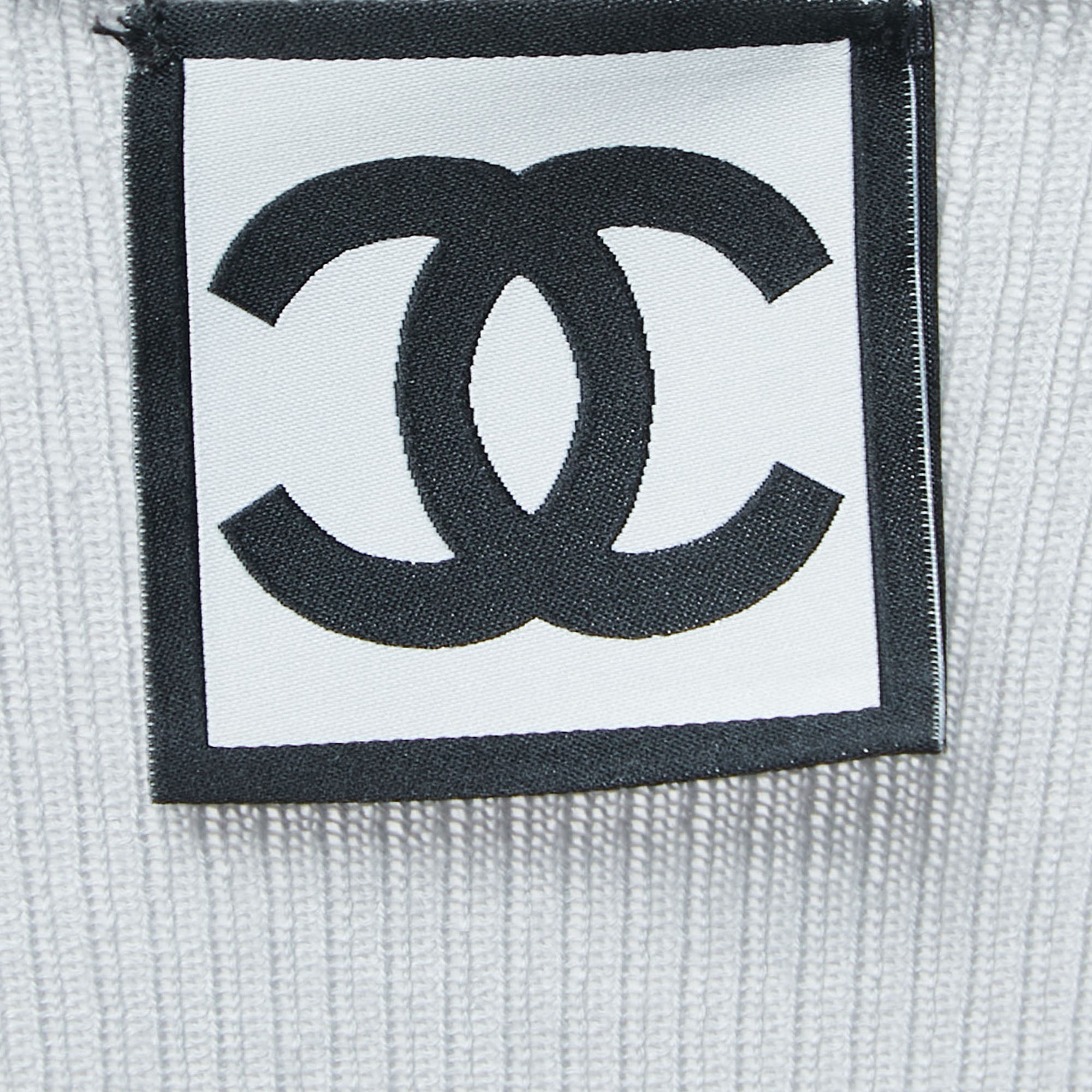 Chanel Sports Grey Cashmere Knit Long Sleeve Top XS