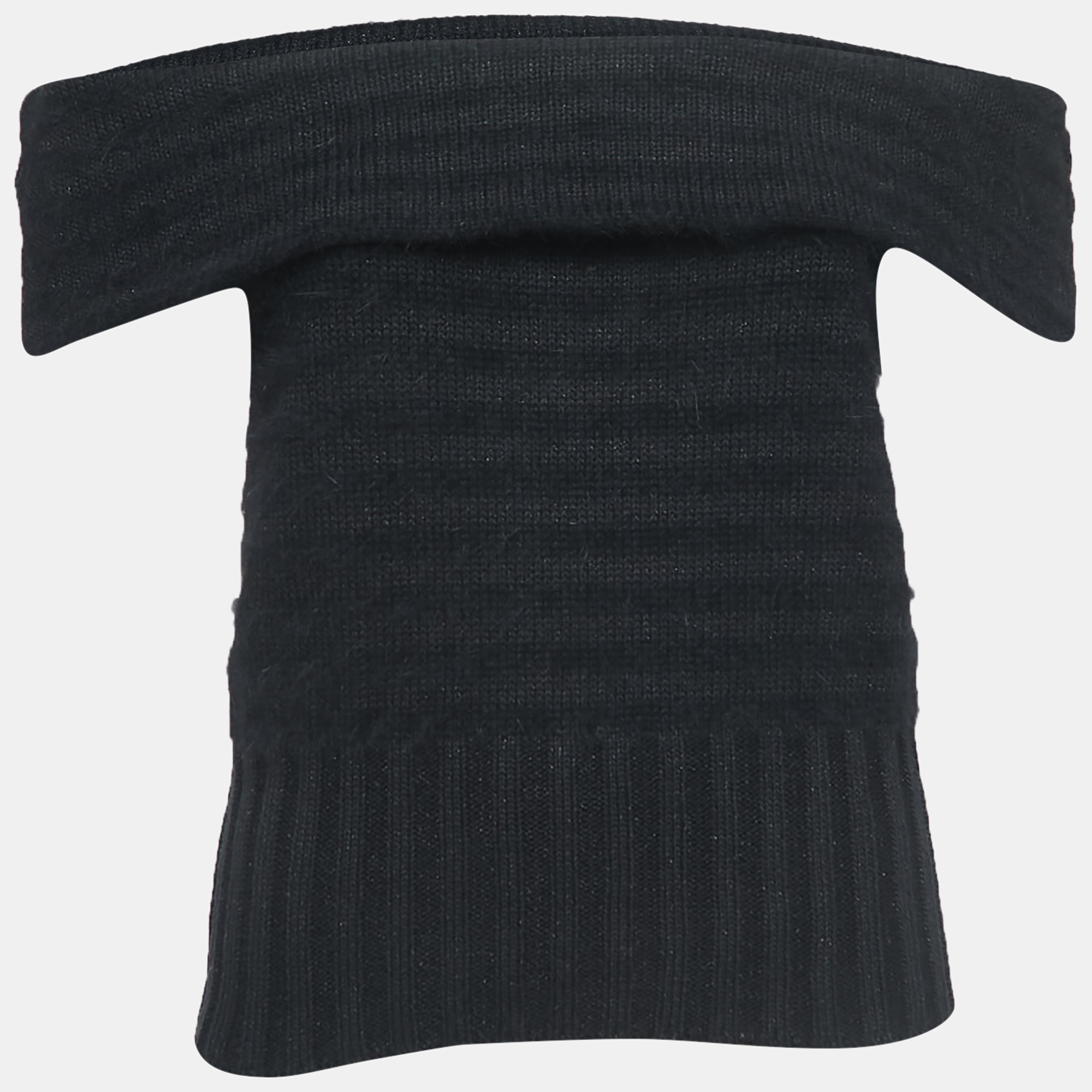 Chanel Black Cotton & Angora Blend Knit Off-Shoulder Top L
