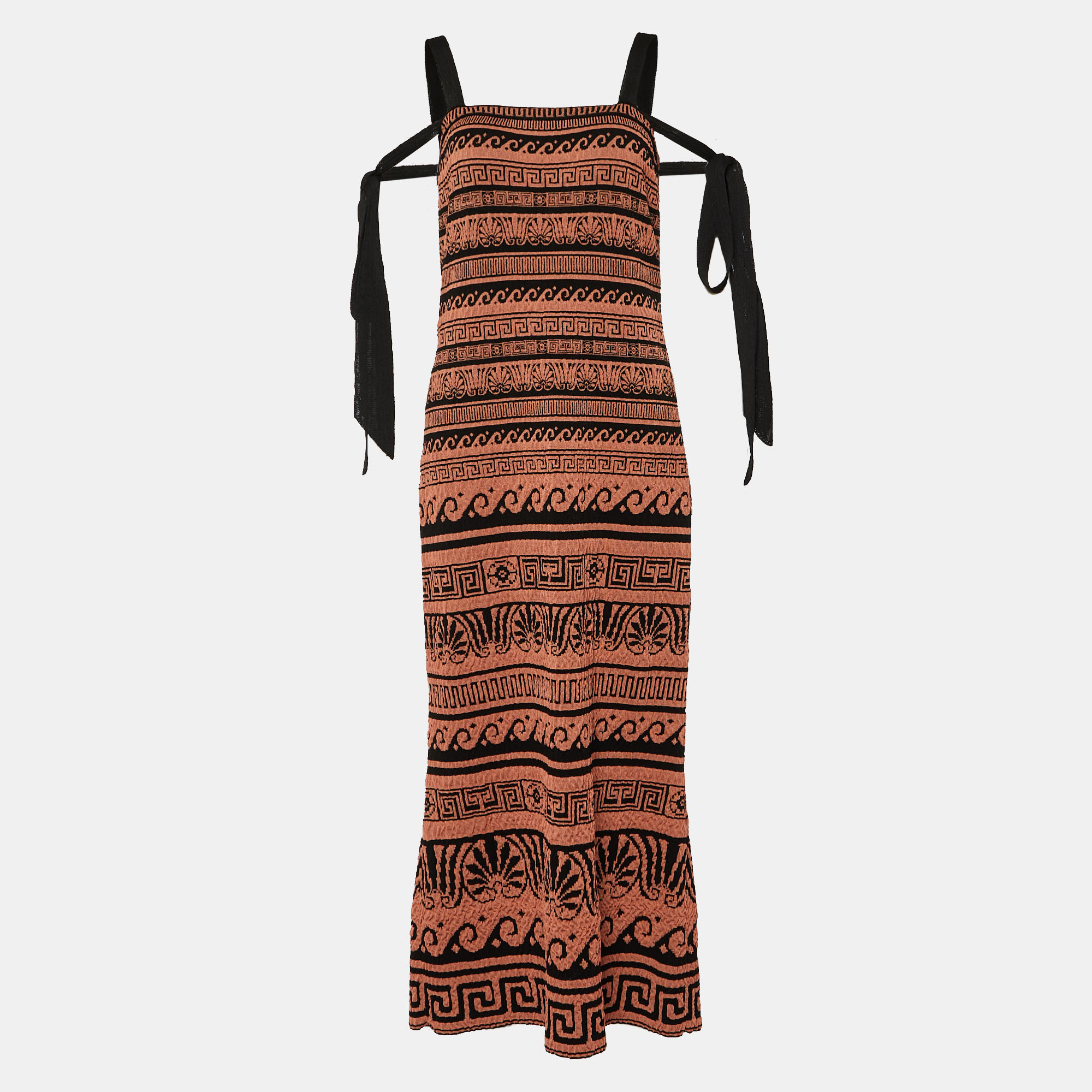 Chanel Terracotta & Black Knit Antique Grecian Intarsia Knit Maxi Dress M