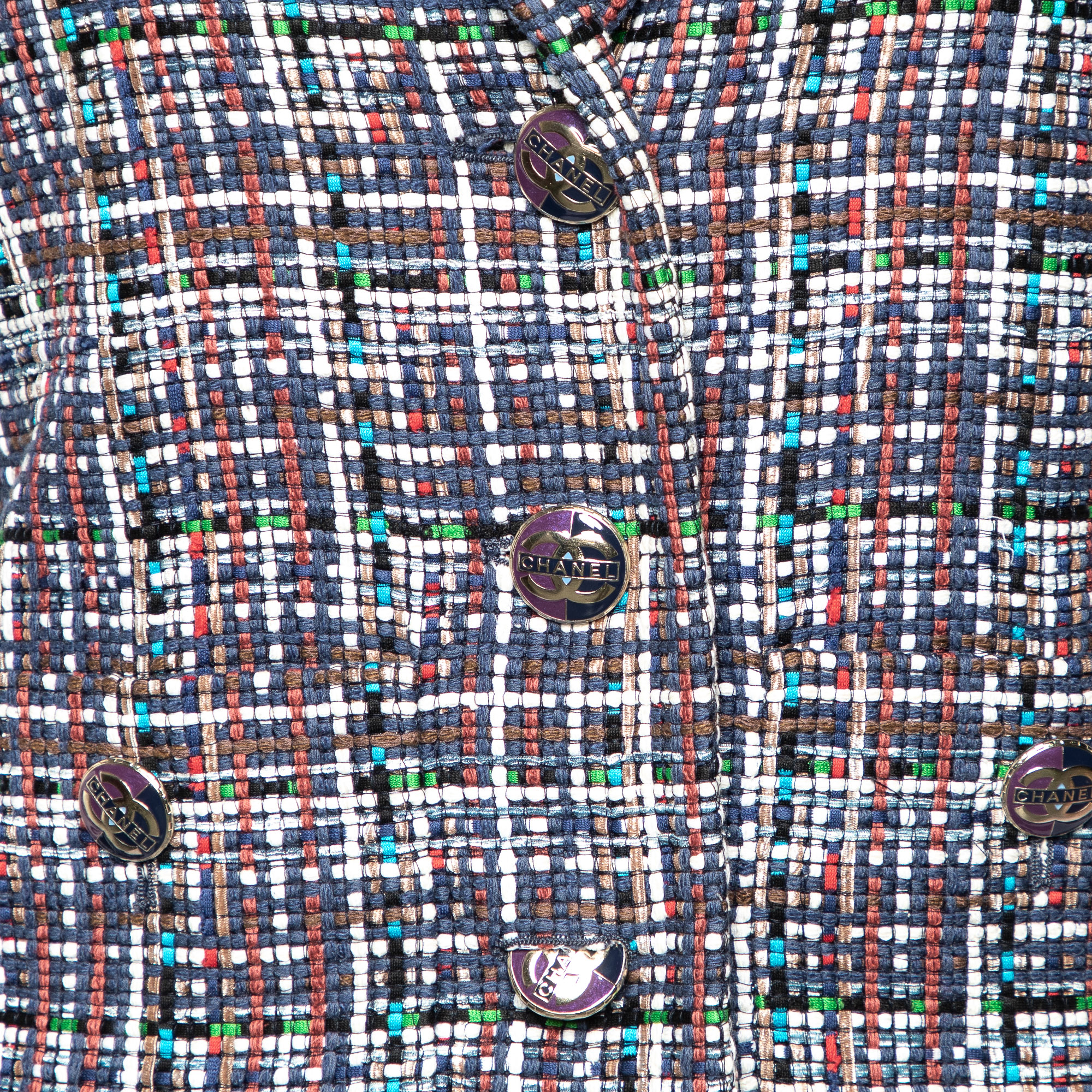 Chanel Multicolor Tweed Button Front Blazer M