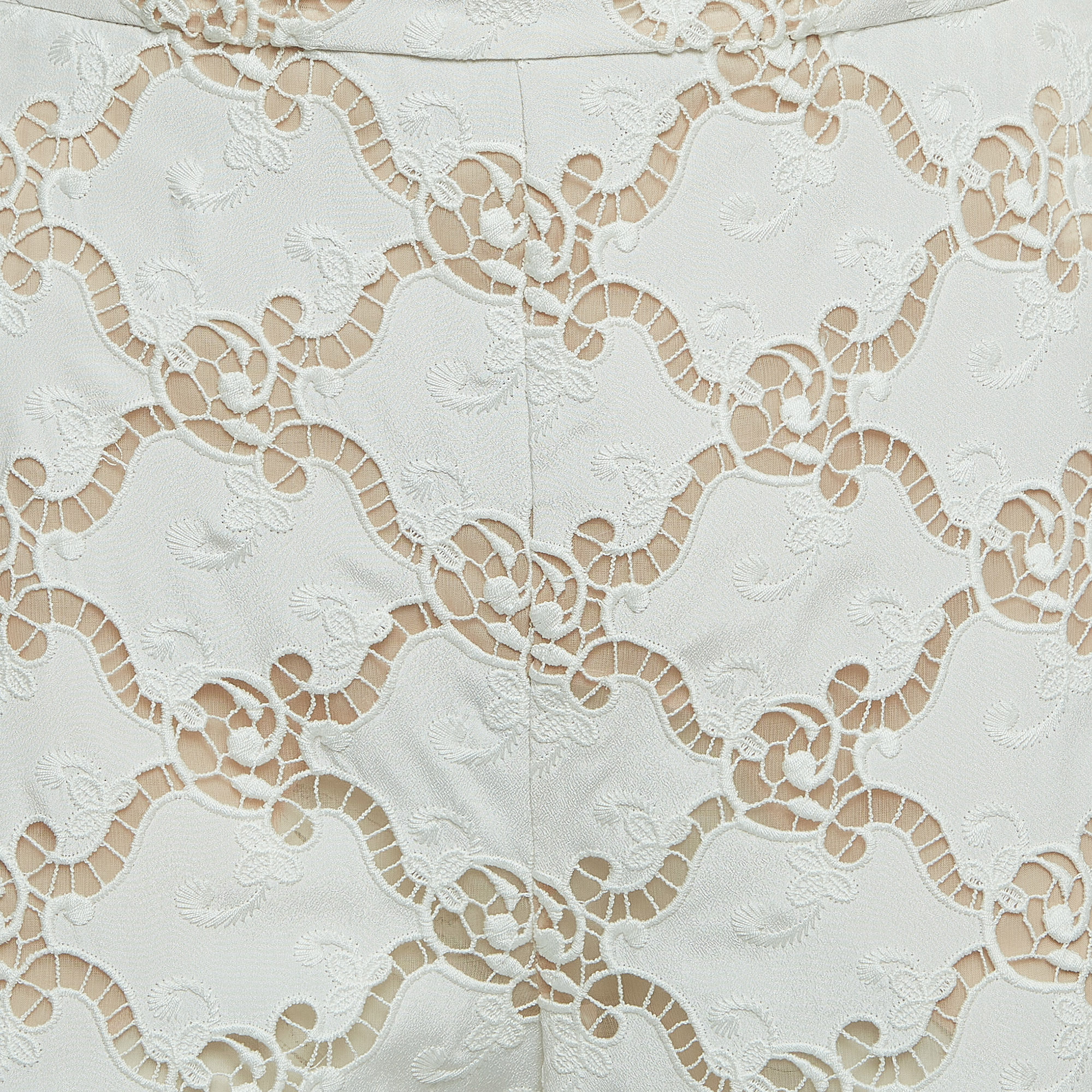 Chanel White Cut-out Cotton Blend Palazzo Pants S