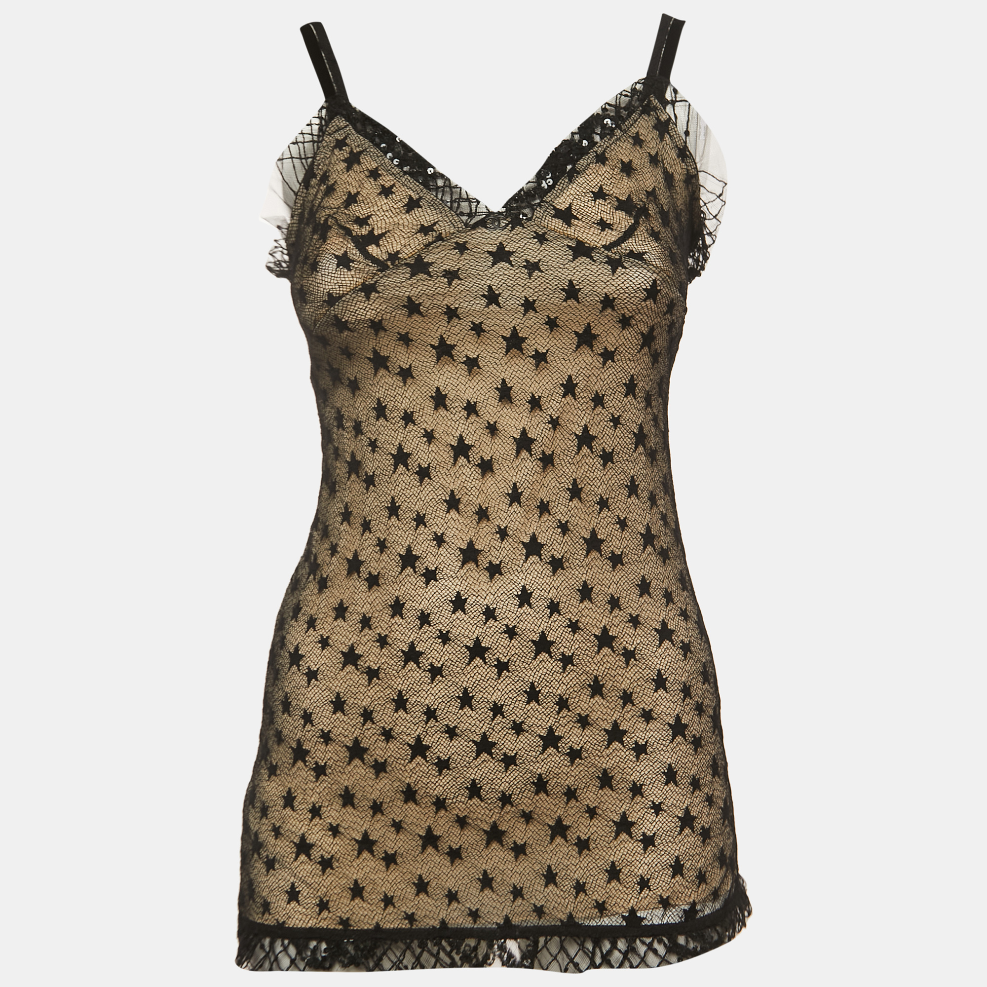 Chanel black star lace strappy tunic top s