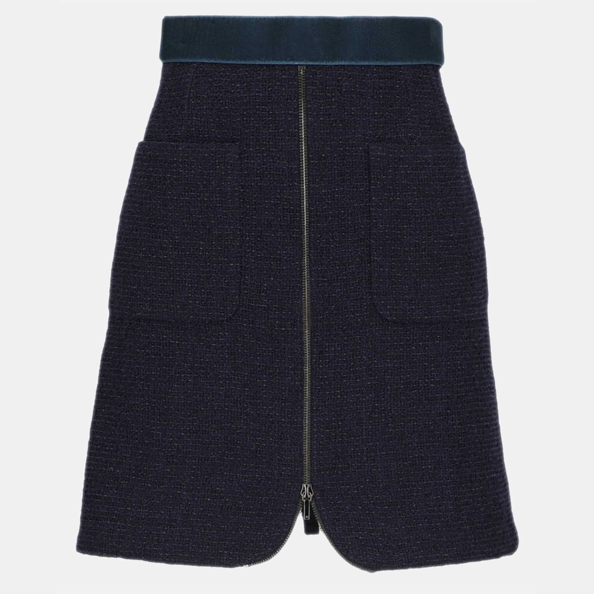 Chanel  Women's Synthetic Fibers Midi Skirt - Navy - S