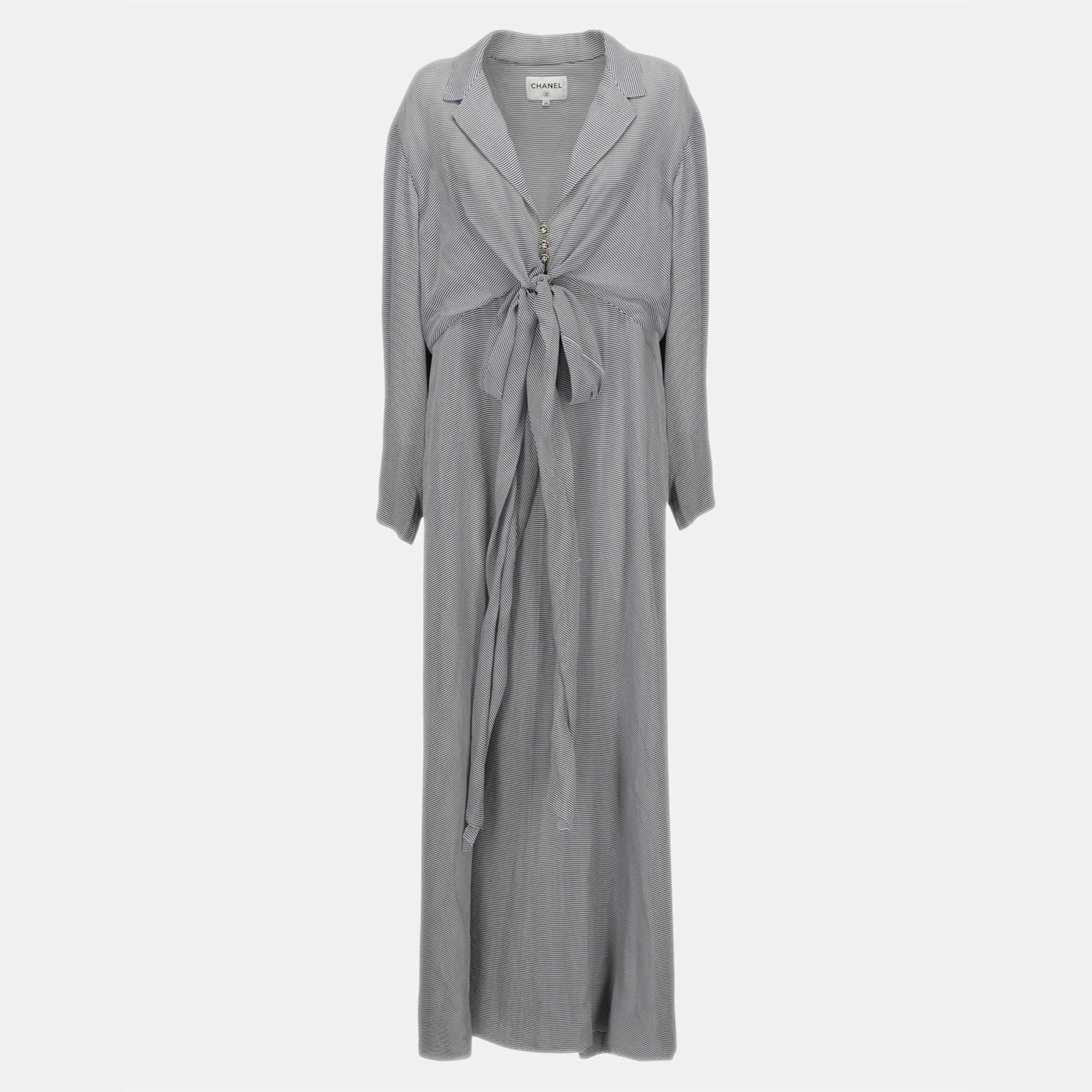 Chanel  Women's Silk Long Dress - Navy - XL