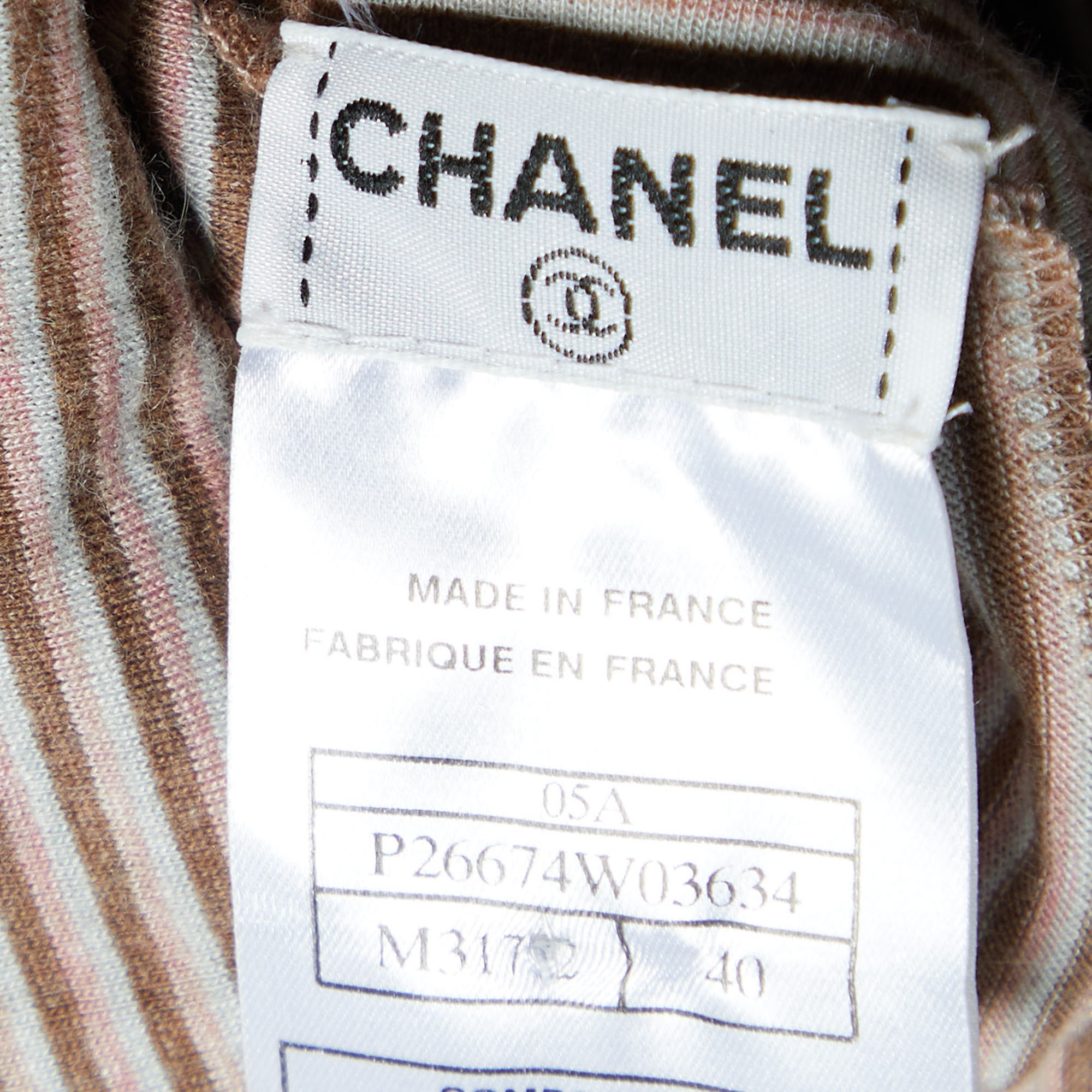 Chanel Brown/Peach Striped Cotton & Angora Knit Turtleneck Sweater M