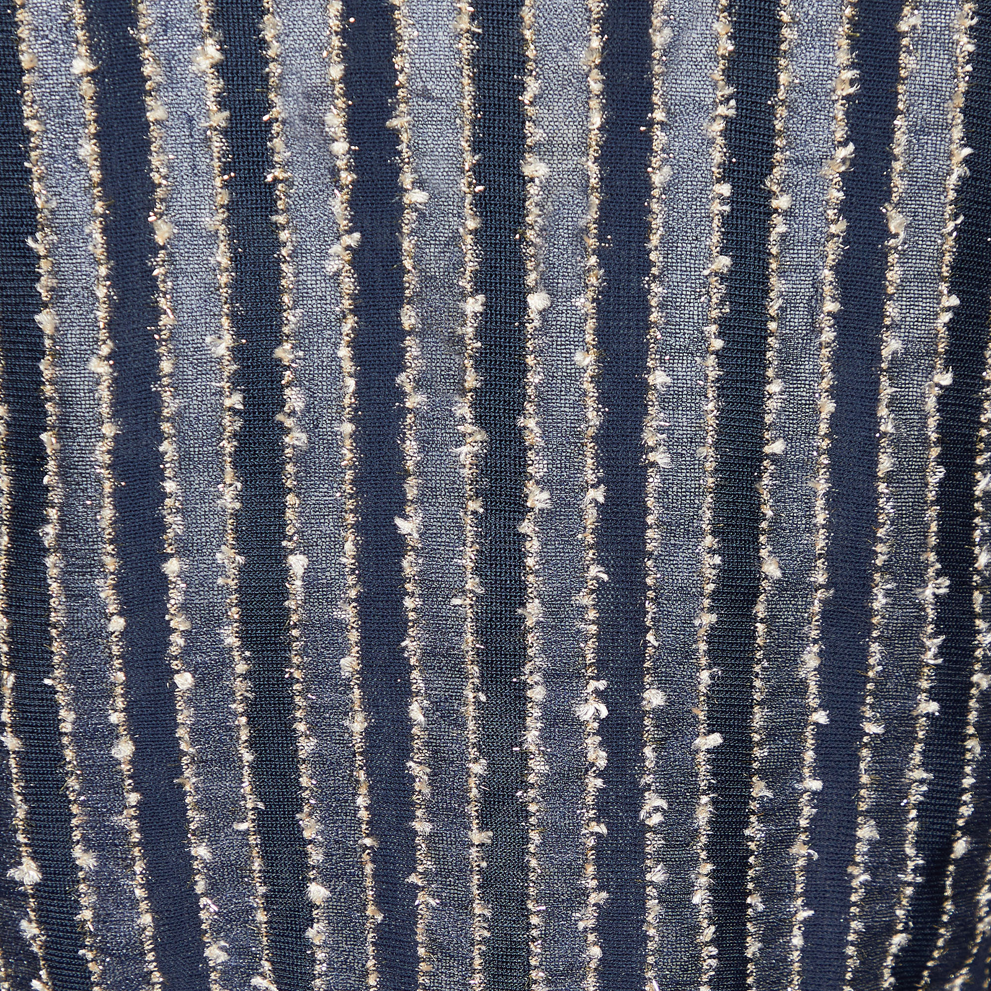 Chanel Navy Blue Striped Lurex Knit Button Front Shrug M