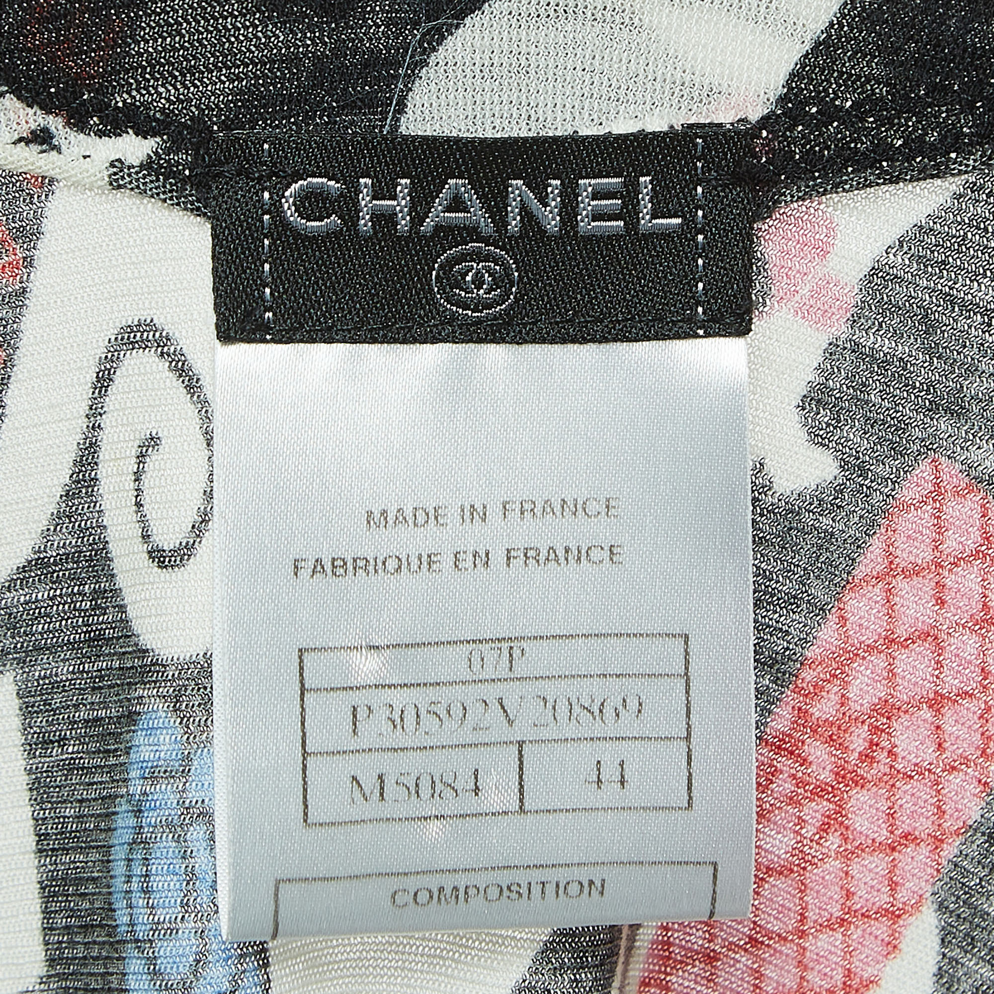 Chanel Black CC Illustration Print Cotton Jersey Ruffled Top L
