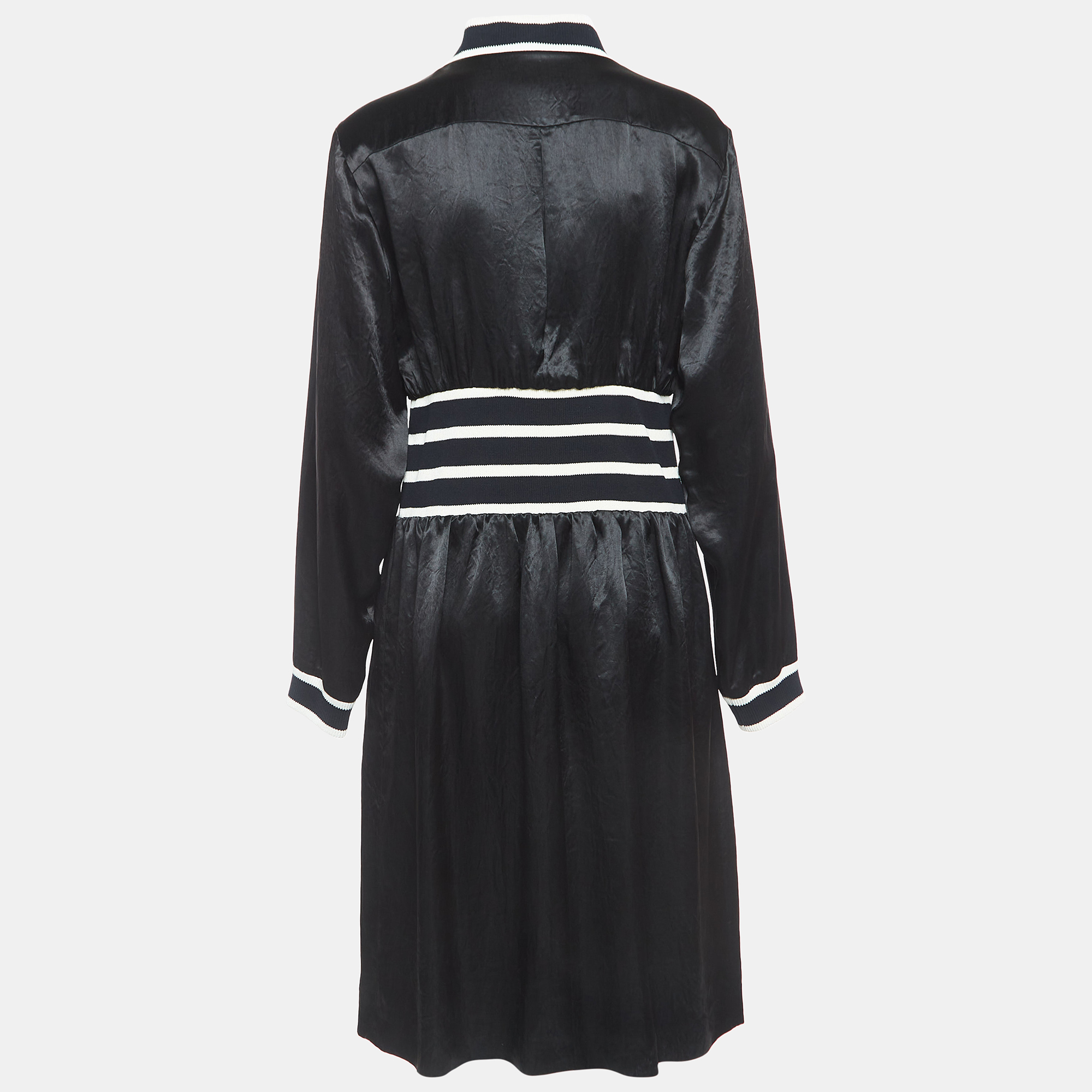 Chanel Black Crepe Zip Front Midi Dress M