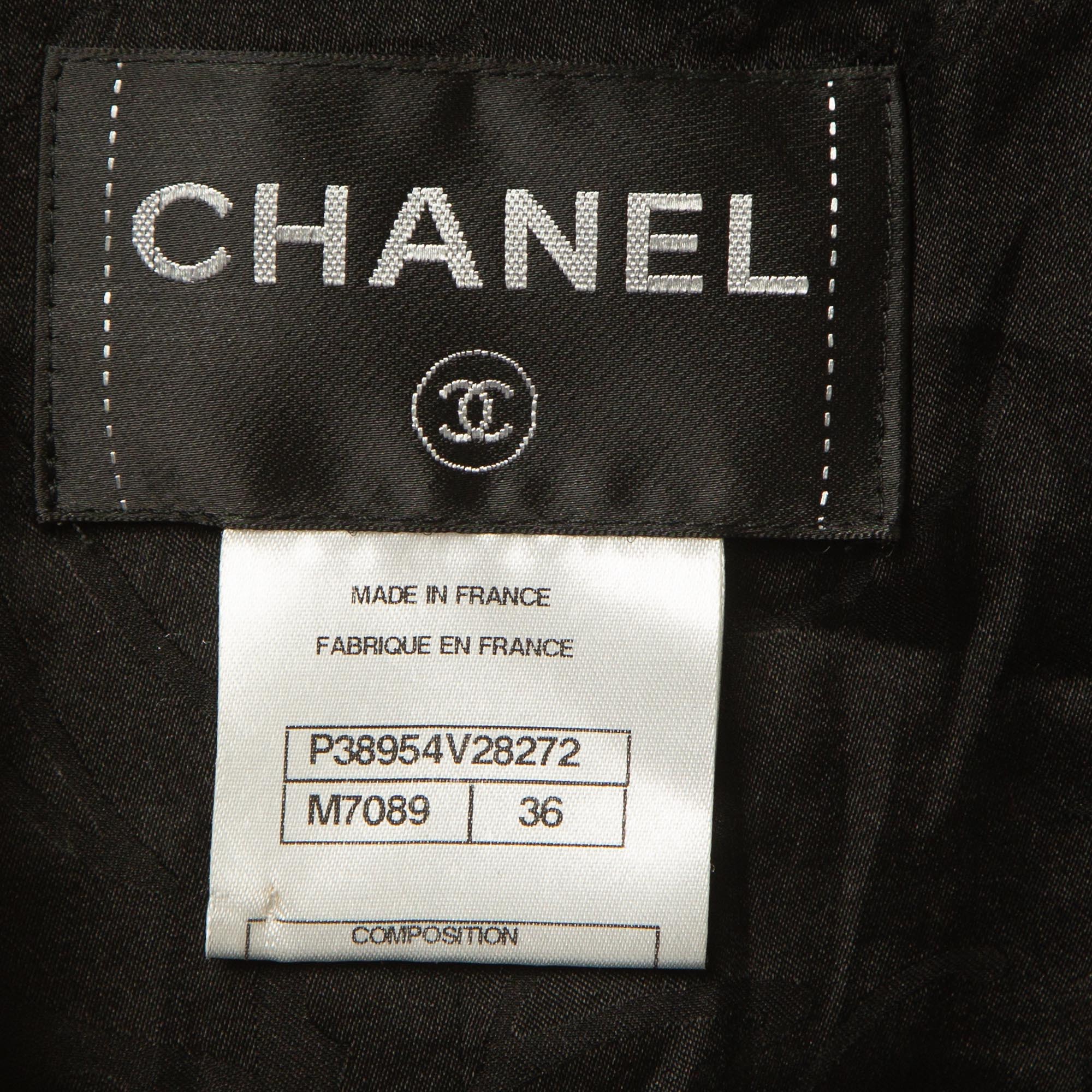Chanel Black/White Bouclé Wool Blend Zipper Mid Length Jacket S